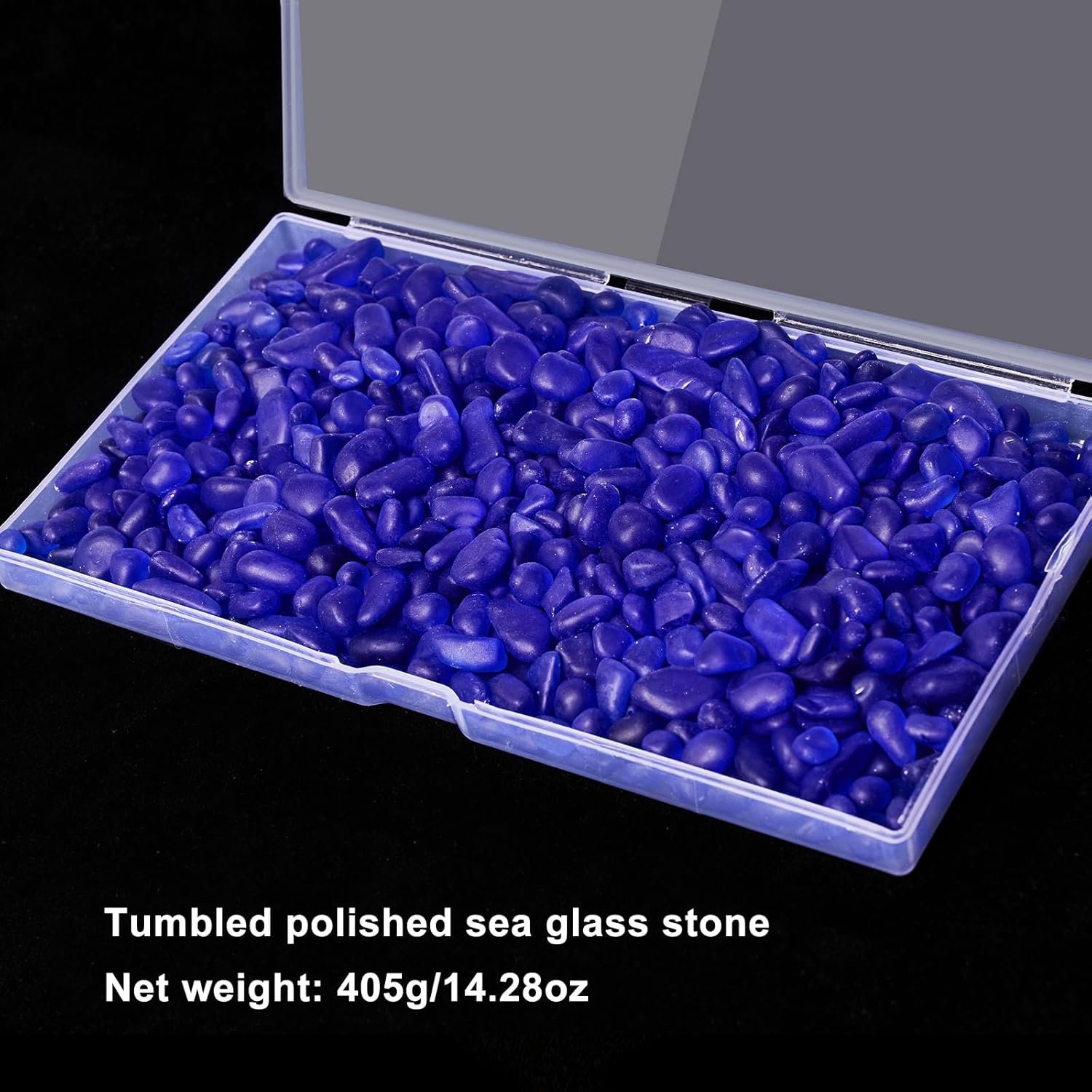 QEQEKAKA Sea Glass Stones for Crafts About 1LB (405g/14.28oz) Glass Pebbles Gemstones Bulk for Beaching Wedding DIY Decoration Aquarium Turtle Tank Vase Filler (Dark Blue)