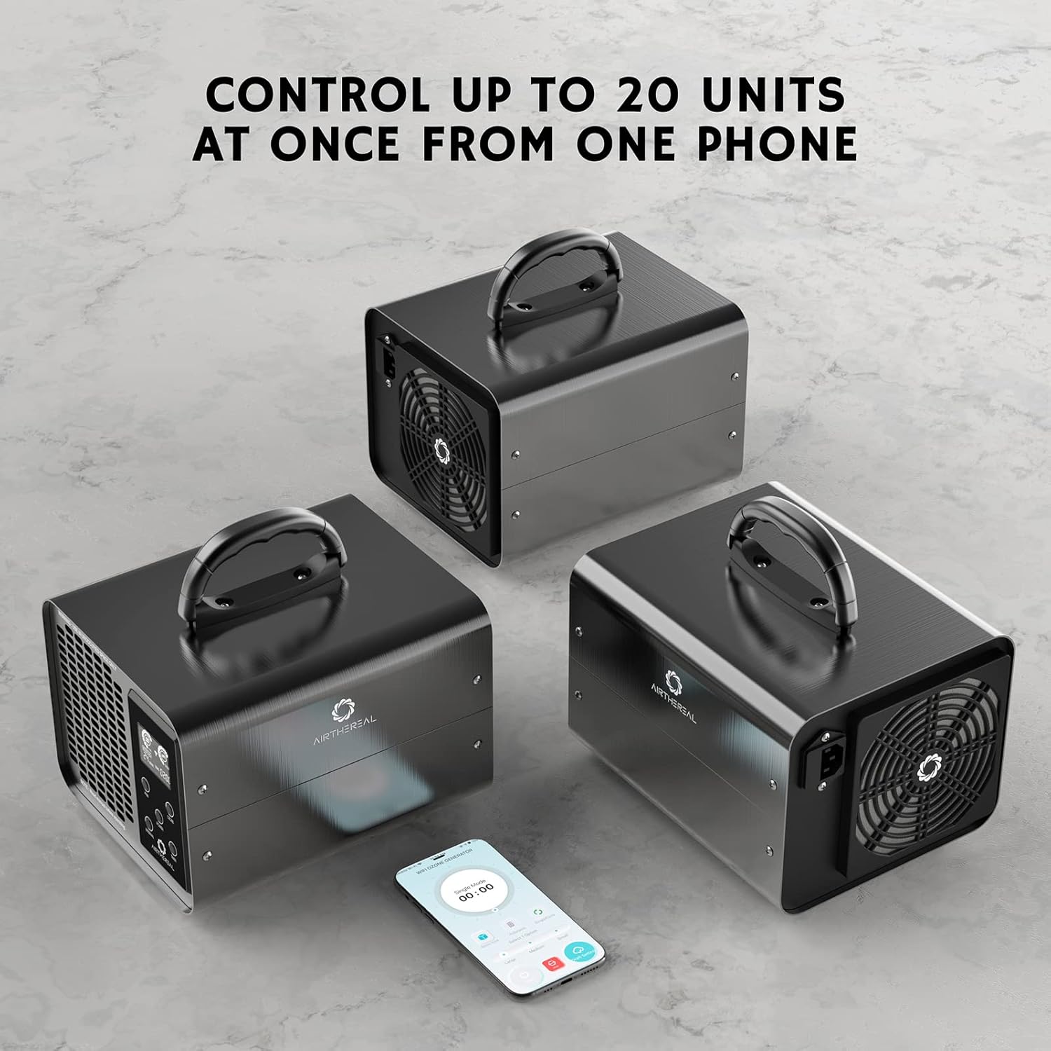 Airthereal MA10K-PRO SMART WiFi Ozone Generator - High Ozone Output Capacity Ozonator- Odor Remover, Deodorizer, Sterilizer - Adjustable Output and Timer Settings for Any Size Room - Black