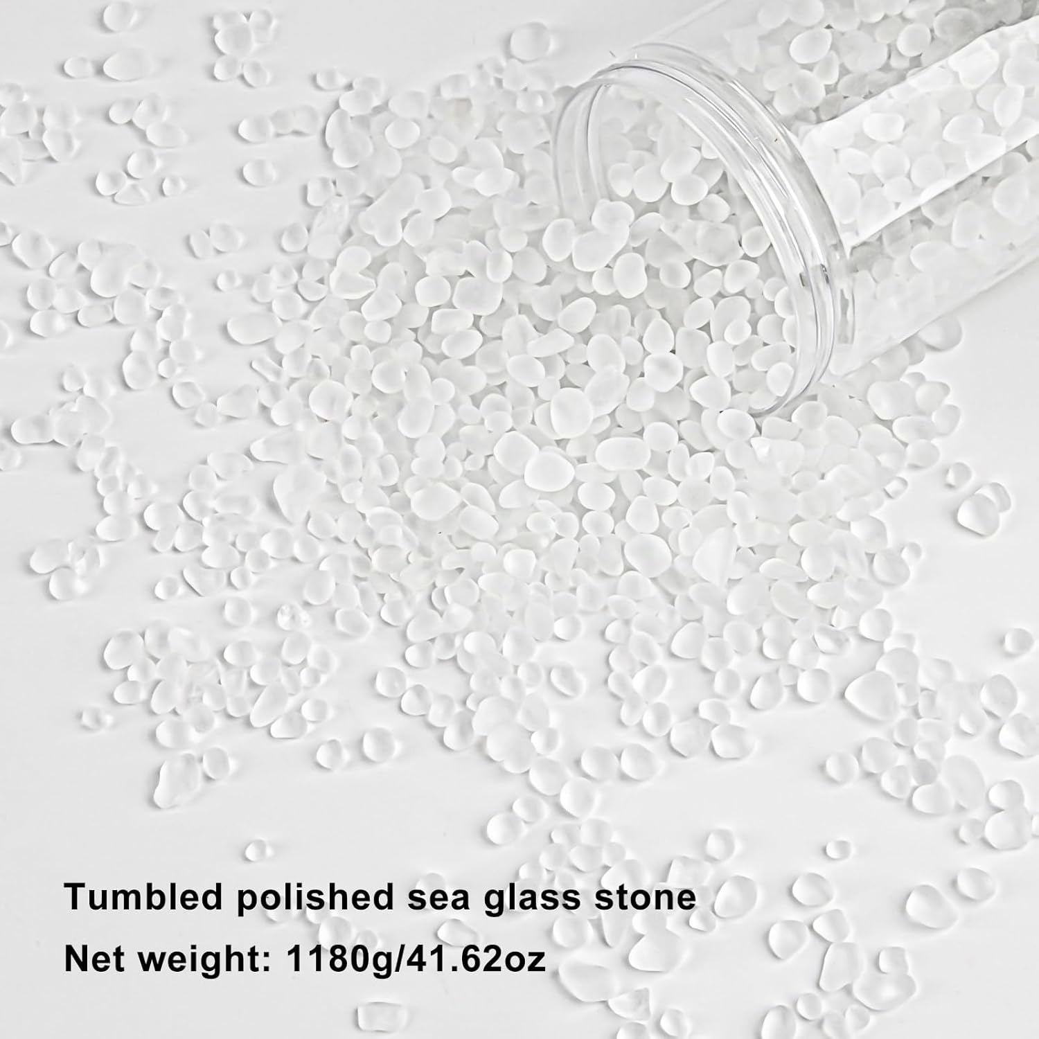 QEQEKAKA Sea Glass Stones for Crafts About 2.75LB (1180g/41.62oz) White Glass Pebbles Gemstones Bulk for Aquarium Rocks Fish Tank Gravel Filler for Vases Centerpieces