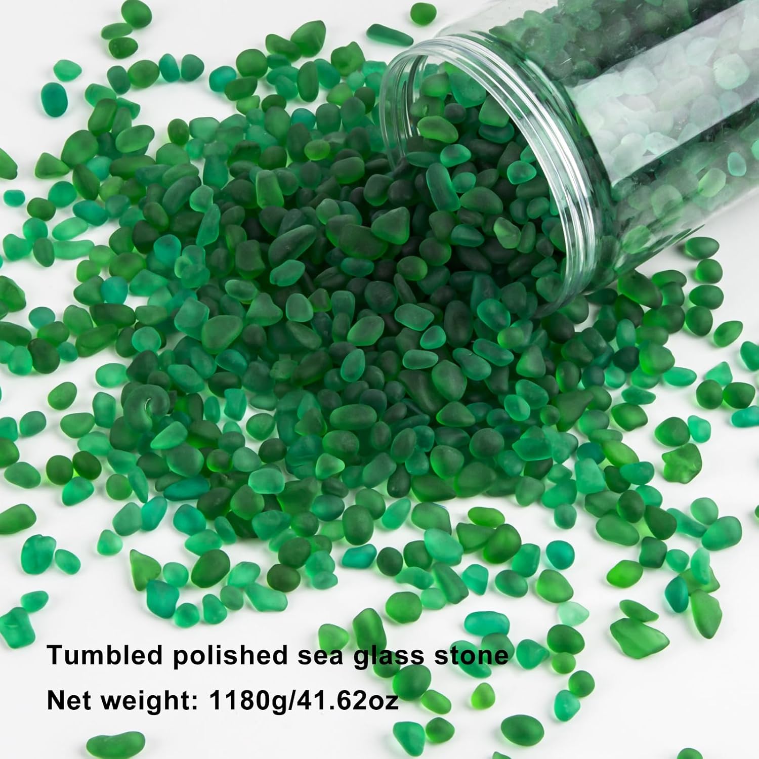 QEQEKAKA Sea Glass Stones for Crafts About 2.75LB (1180g/41.62oz) Green Glass Pebbles Gemstones Bulk for Aquarium Rocks Fish Tank Gravel Green Filler for Vases Centerpieces