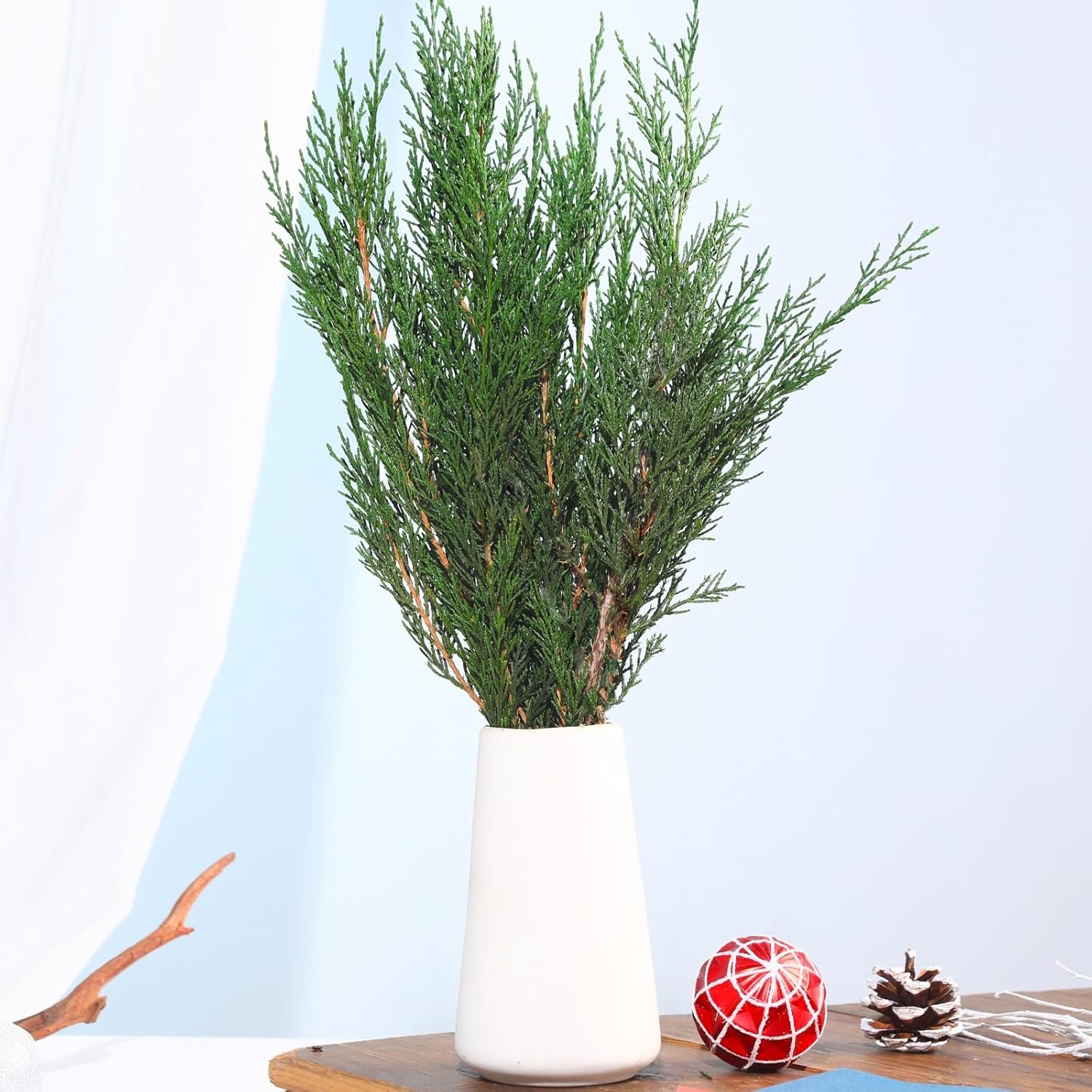 Preserved Real Pine Leaves Branches, 17'' Natural Pine Needles Green Plants, 3.5OZ Greenery Twigs Stems, Evergreen Picks for Christmas Garland Wreath Home Wedding Decor Floral Arrangements