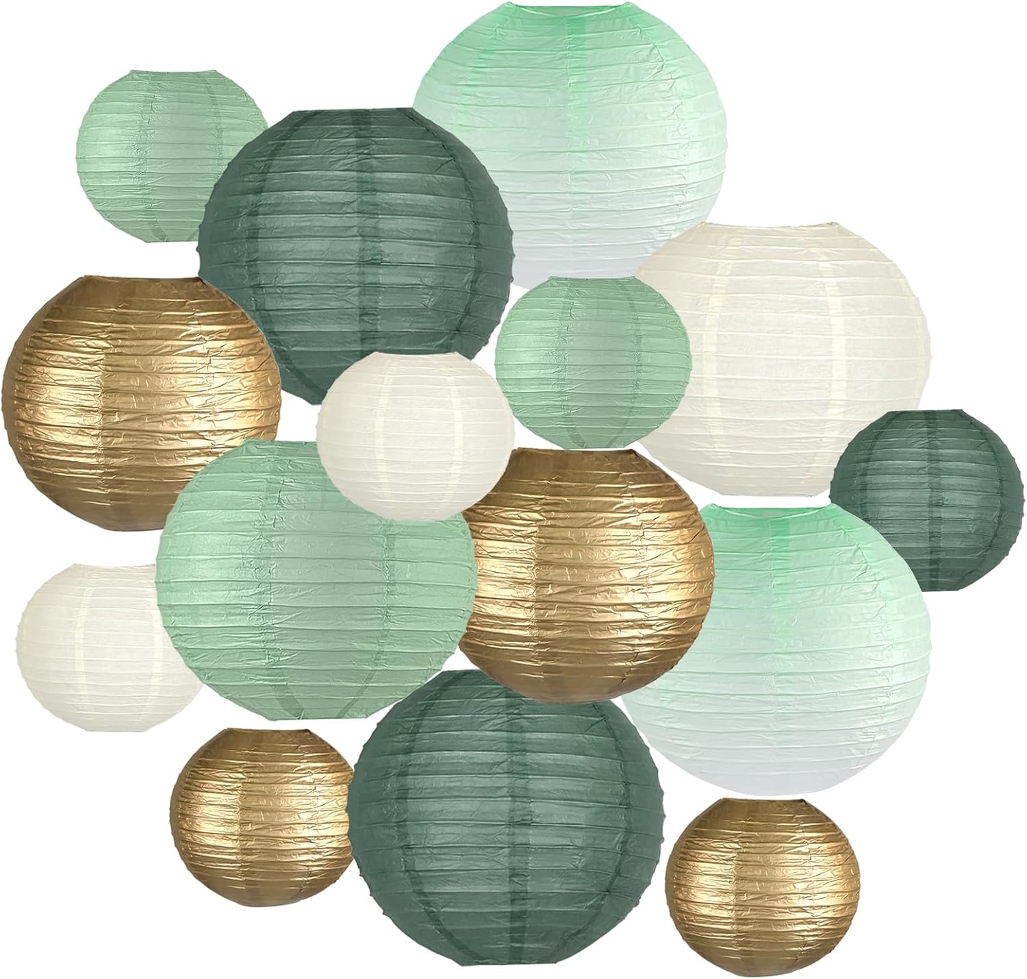 Paper Lanterns Decorative, Gradient Sage Green Round Hanging Paper Lantern Decorations for Wedding Bridal Shower Graduation Anniversary Sage Green Birthday Party, 15Pcs