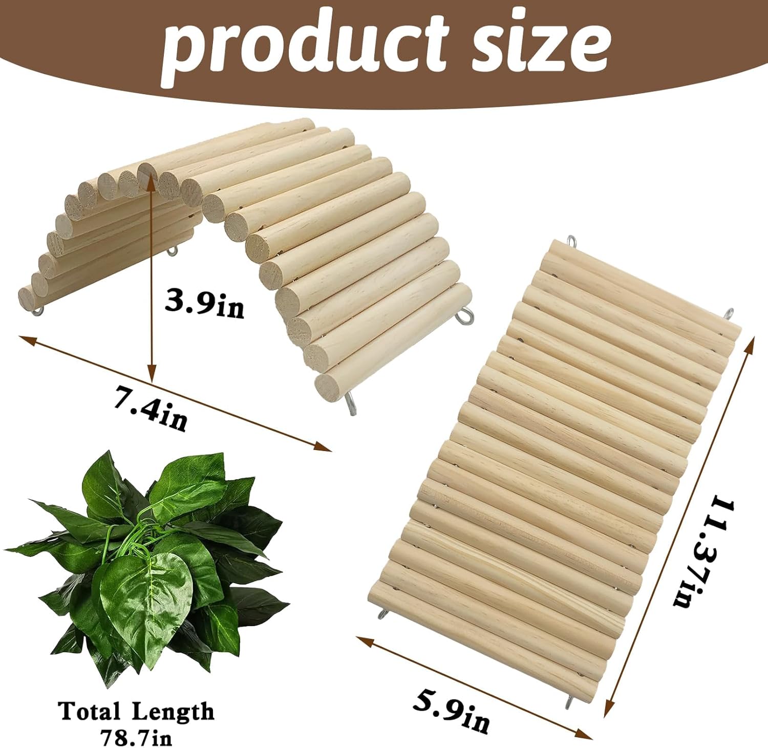 Hamiledyi 11.37 X 5.9 Inches Hides for Tortoises Wood Bendy Bridge Reptile Hide Climbing Ladder Hide Cave Turtle Habitat Decor for Lizards Gecko Spiders Snakes