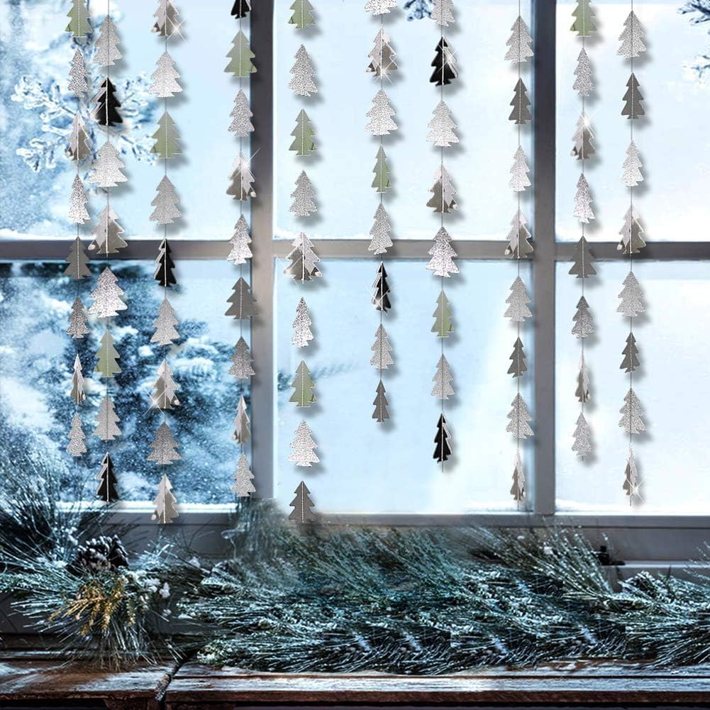 Cheerland Silver Tree Garland for Woodland Theme Party Decoration Xmas Christmas Hanging Streamer Backdrop Ceiling Tree Garland Decor for Baby Shower Christmas Camping Birthday Party Decorations