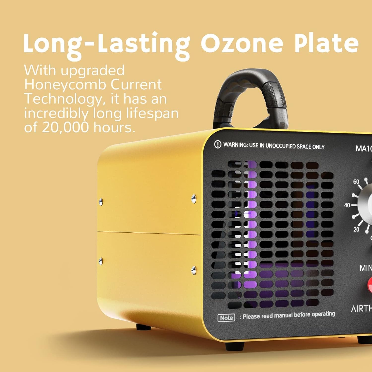 Airthereal MA10K-PRO Ozone Generator - High Capacity O3 Machine for Areas of 3500+ Square Feet, Home Ionizer Odor Remover, Yellow