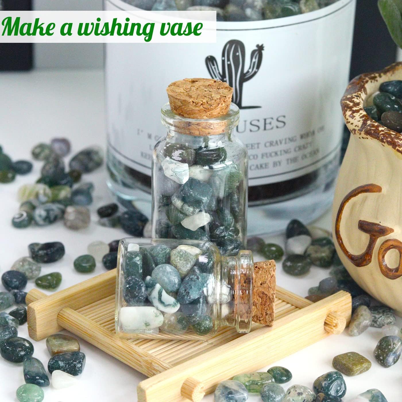 Aquatic Agate Aquarium Gravel Rocks Natural Tumbled Healing Crystal Chips Bulk Gemstones Crushed Stones for Fountain Vase Filler Planters Decorative Fish Tank Potted Reiki Energy Balancing 0.45lb