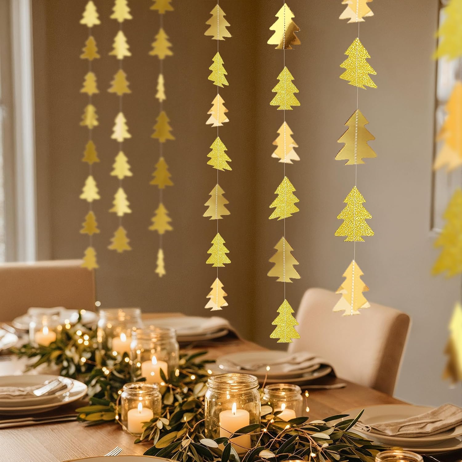 Cheerland Gold Tree Decoration Garland for Woodland & Christmas Tree Golden Decorations Hanging Streamer for Xmas Parties New Year Baby Showers Birthdays & Holiday Backdrops