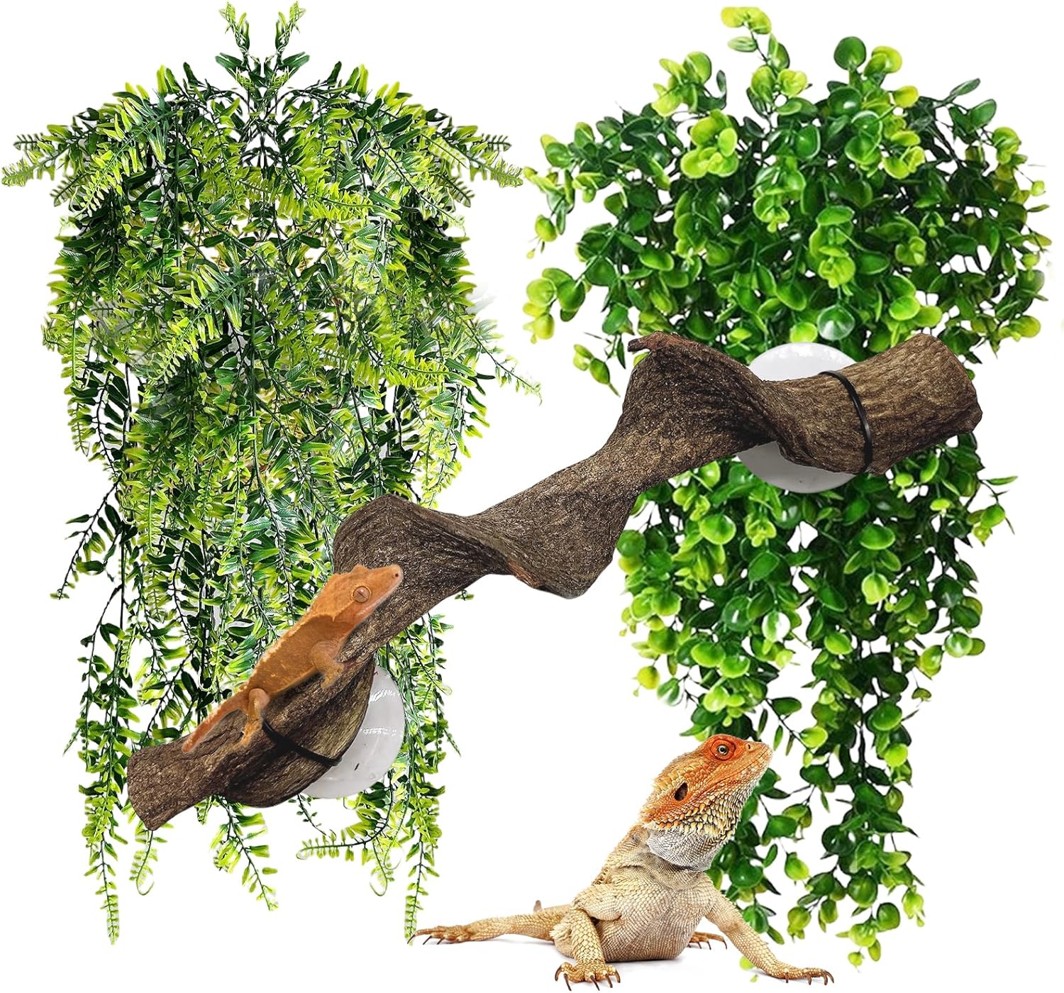 kathson Reptile Corner Branch & Hanging Plants Decor, Bearded Dragons Climbing Vine Branches,Tank Climb Branch with Terrarium Plant Accessories Ornament for Amphibians, Lizards, Snakes, Geckos, Frogs