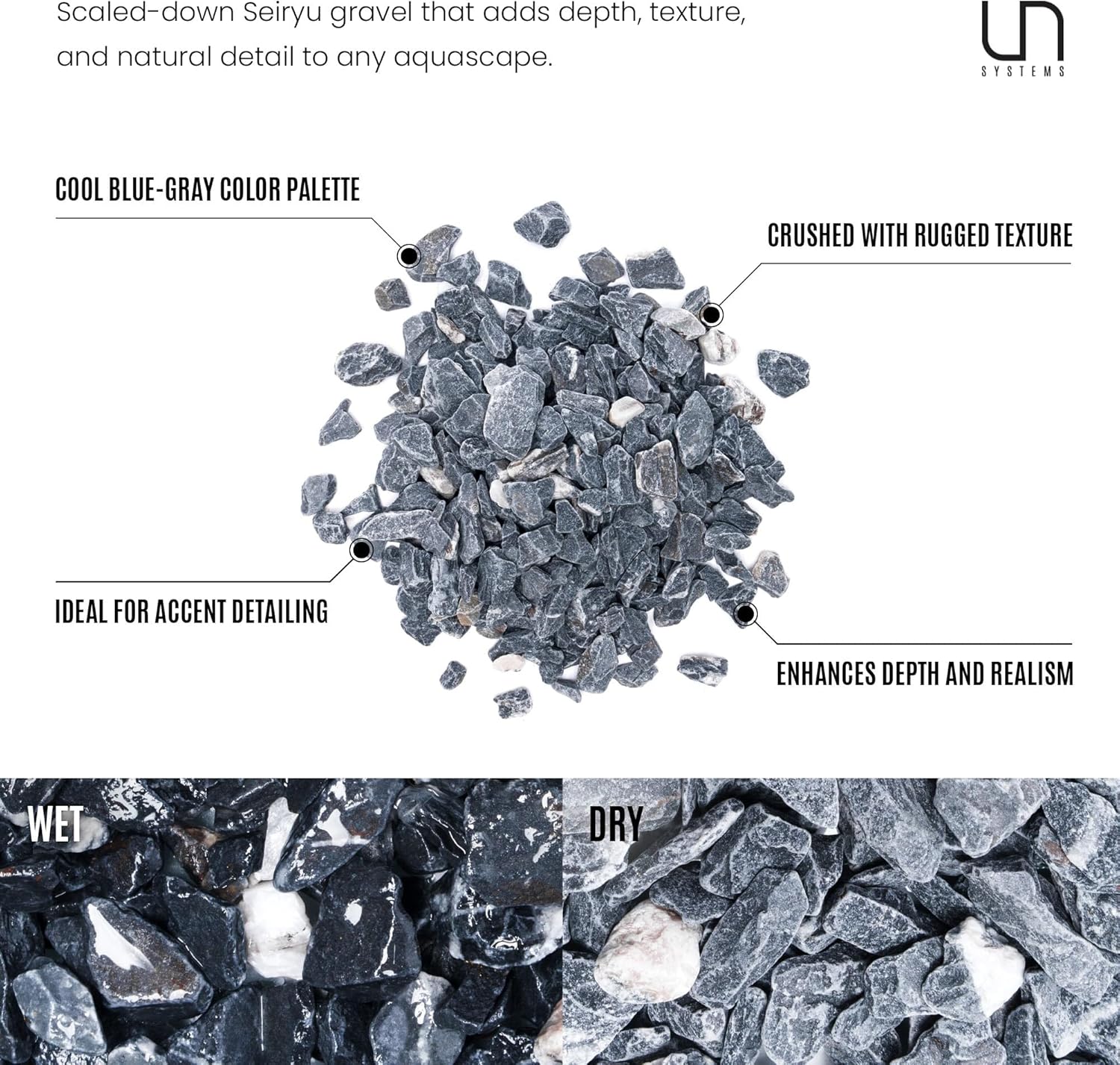 UNS Accent Stone - Aquascaping Hardscape for Freshwater Aquarium Aquascape - Shrimp, Turtle, Betta Fish Tank Decoration - Blue Gray Substrate Gravel for Terrariums - Seiyru Mountain Gravel, 3 lb