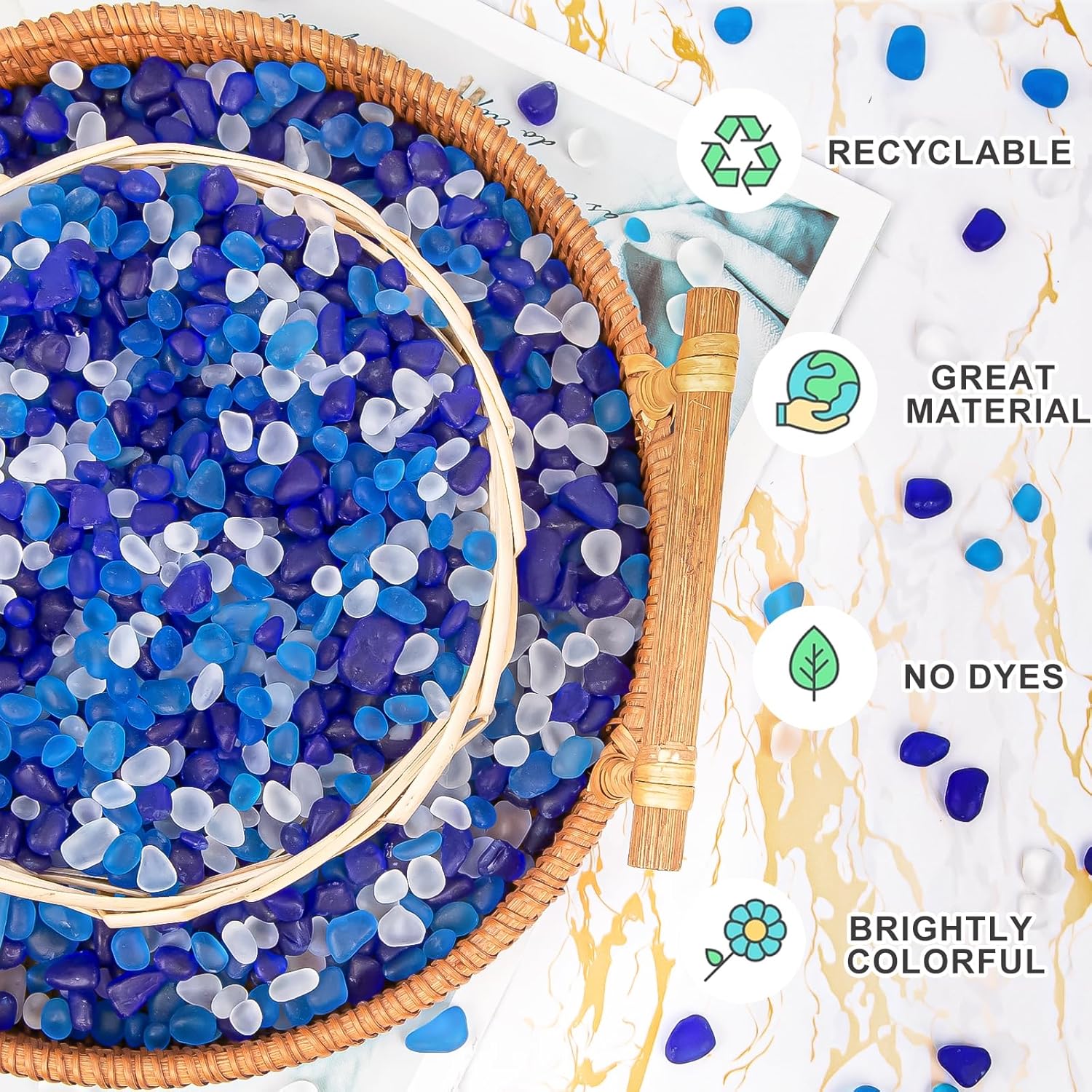 QEQEKAKA Sea Glass Stones for Crafts About 1LB (405g/14.28oz) Glass Pebbles Gemstones Bulk for Beaching Wedding DIY Decoration Aquarium Turtle Tank Vase Filler