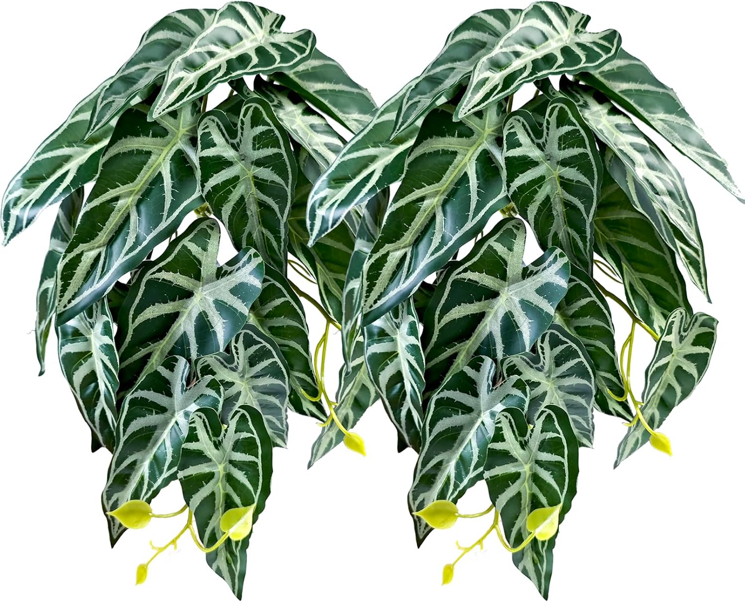 Woyrise 2 Pack Reptile Plants, Terrarium Hanging Plant Vines, Artificial Leaves with Suction Cup, Bearded Dragon Tank Accessories for Gecko Lizard Snake Frog Tortoise Decorations - Alocasia Velvet