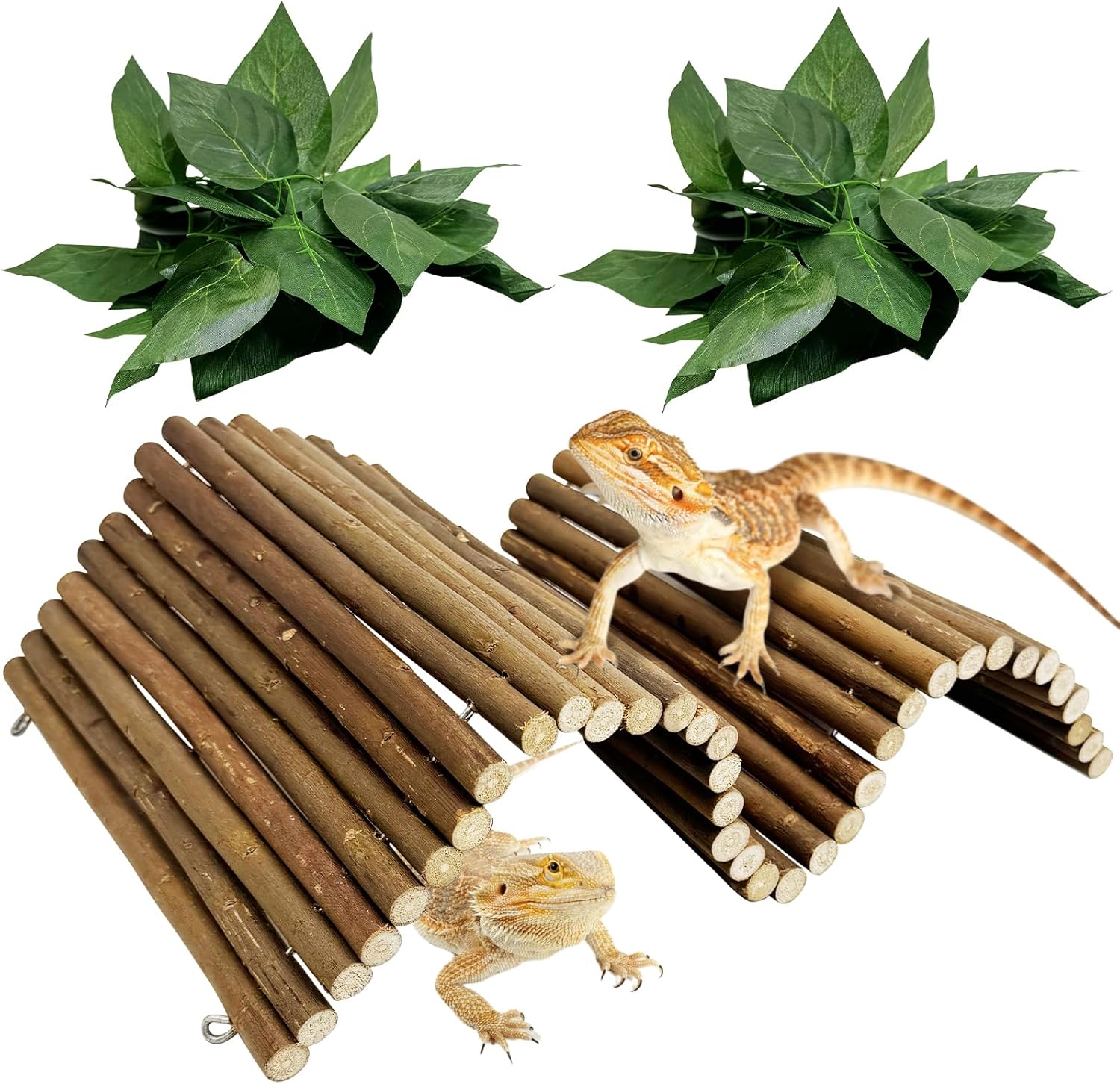 Hamiledyi Bendable Wooden Reptile Hideout Ladder Bridge Hiding Hut Tunnel Toys Climbing Bridge Chew Toy Habitat Accessories for Bearded Dragons Ball Python Guinea Pigs Rabbits(19.7 x 9 in)