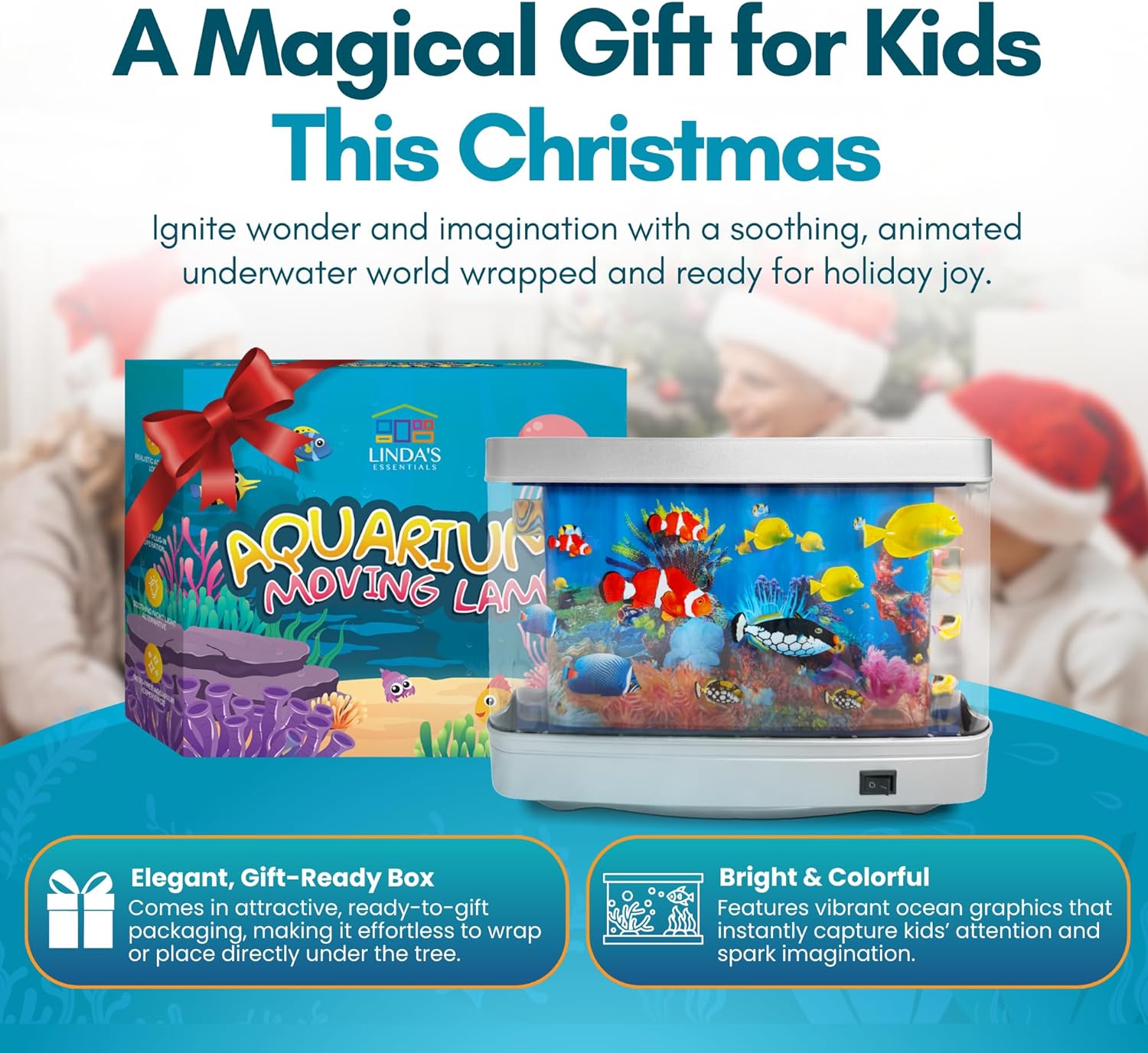 Linda’s Essentials Fake Fish Tank for Kids and Adults, Fake Aquarium Decorative Lamp, Artificial Fish Tank with Moving Fishes, Artificial Aquarium Night Light, Plug in Moving Lamp