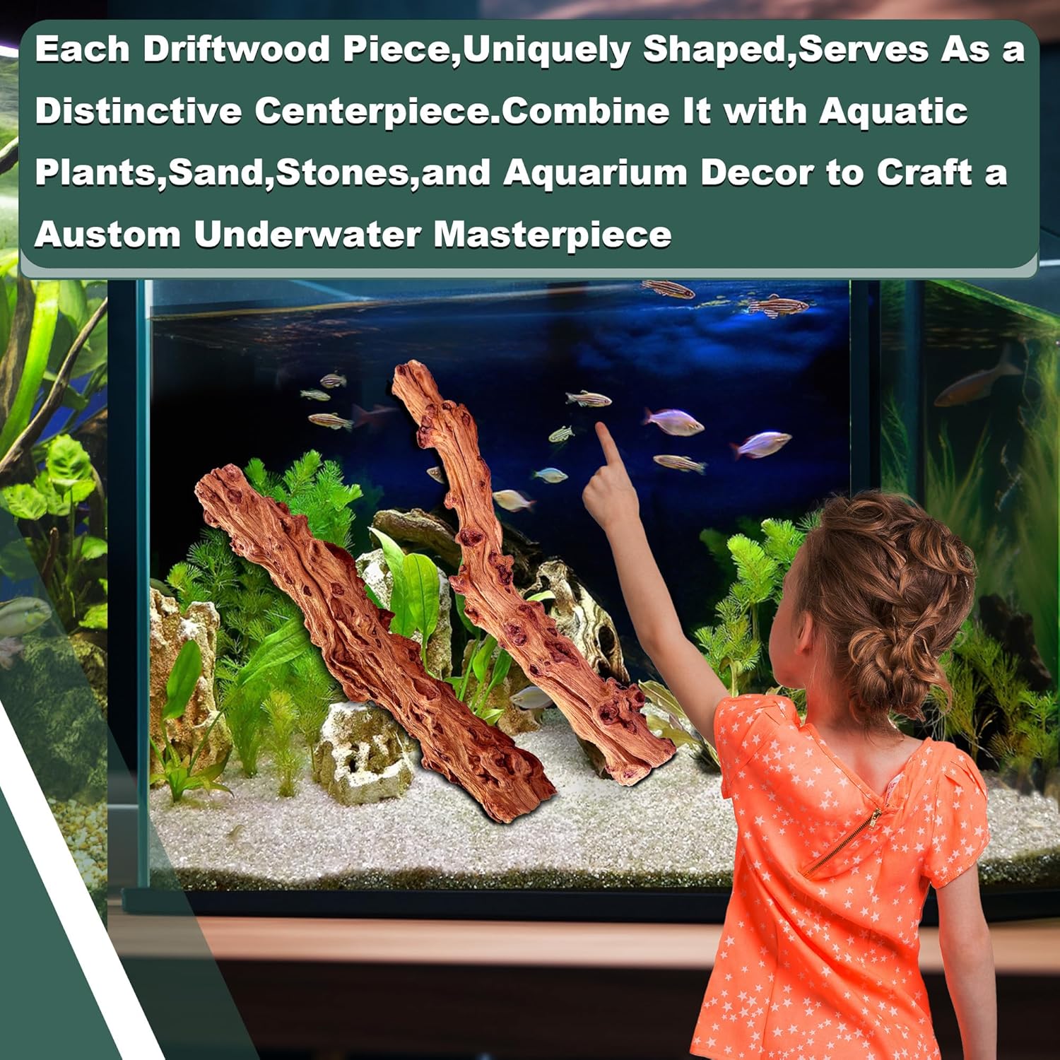 Natural Wood Driftwood for Aquarium Fish Tank Decor,Assorted Driftwood Trunk Branch for Reptile Tank Decor (SLM-Trunk M (13 to15 Inch)-Pack of 2)