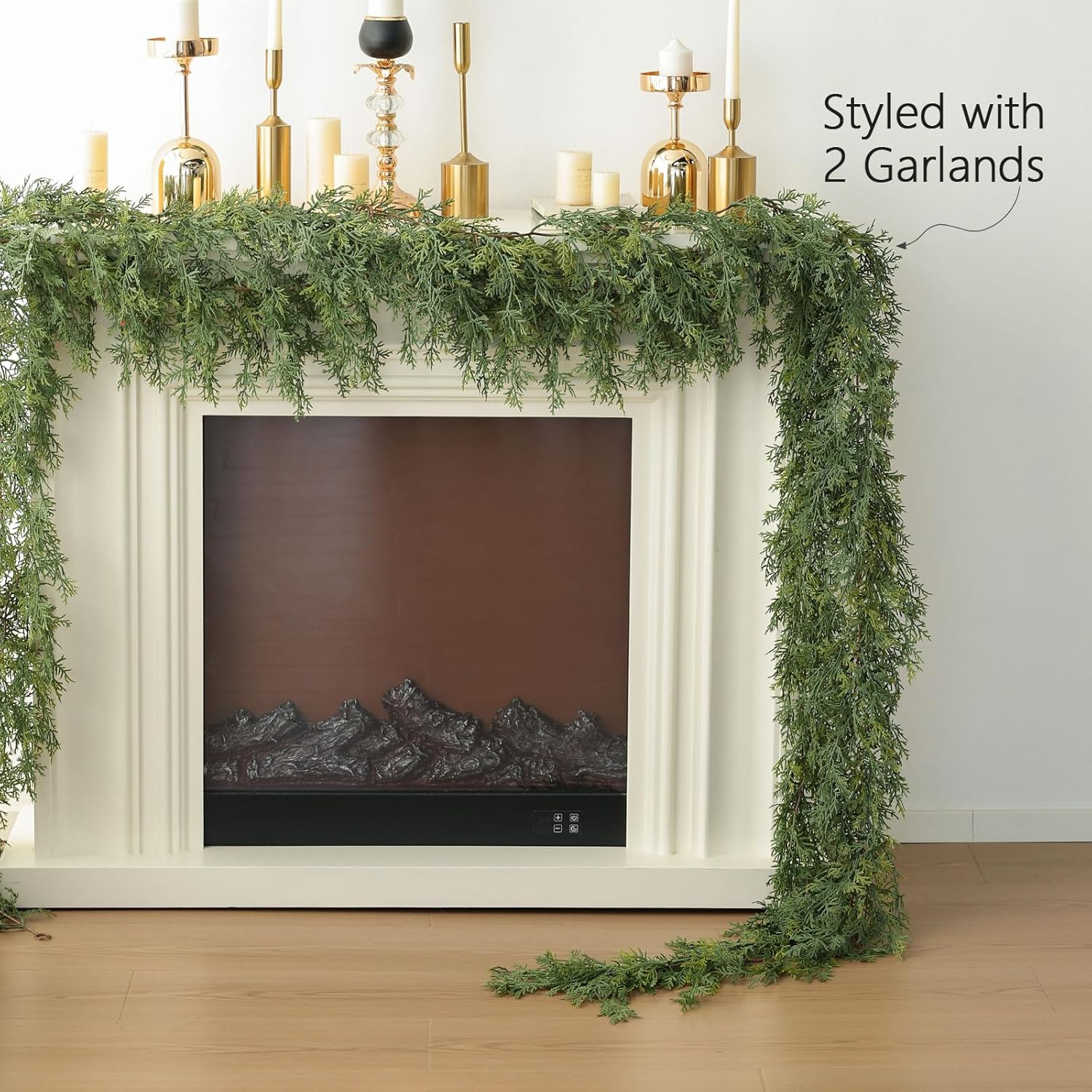 MIZII Christmas Garlands 6 Feet Artificial Pine Garland Real Touch Green Pines Vine Faux Greenery Garland Christmas Decorations for Xmas Fireplace Mantle Home Decor Indoor Outdoor (Green Pine)