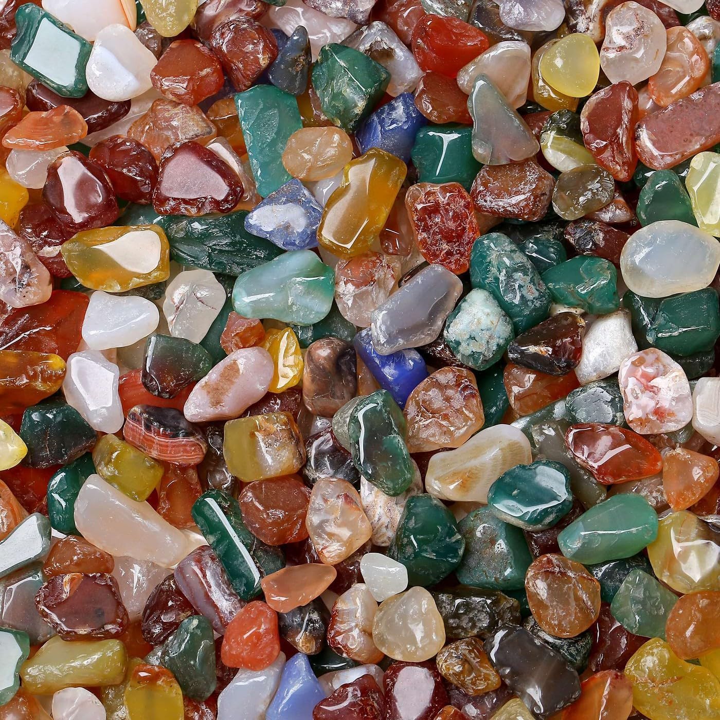 LAIDANLA Colorful Agate 1lb Crystal Polished Tumbled Stones Irregular Shaped Crystal Chips Bulk Natural Gemstone Aquarium Gravel Rocks Vase Filler Fish Tank Gravel Home Decoration