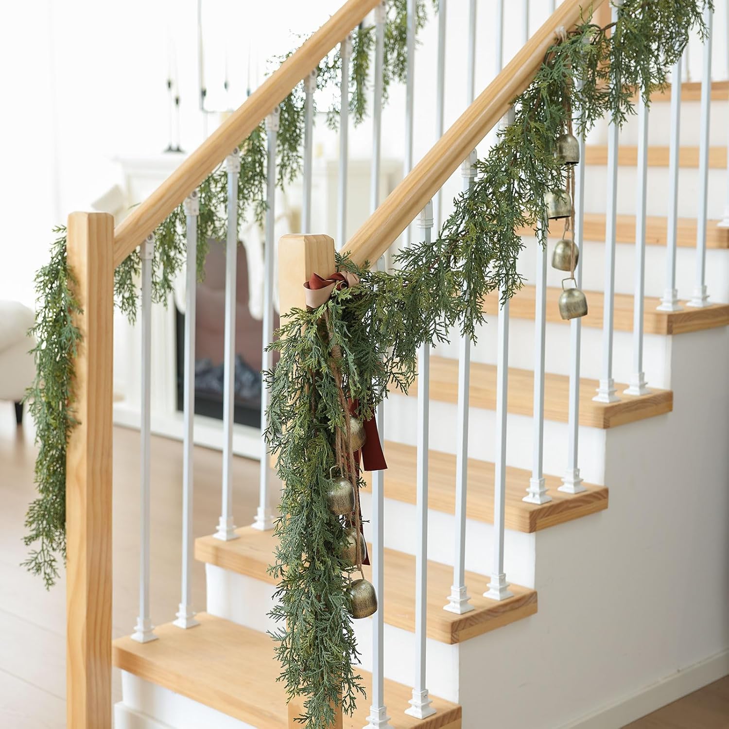 MIZII Christmas Garlands 6 Feet Artificial Pine Garland Real Touch Green Pines Vine Faux Greenery Garland Christmas Decorations for Xmas Fireplace Mantle Home Decor Indoor Outdoor (Green Pine)