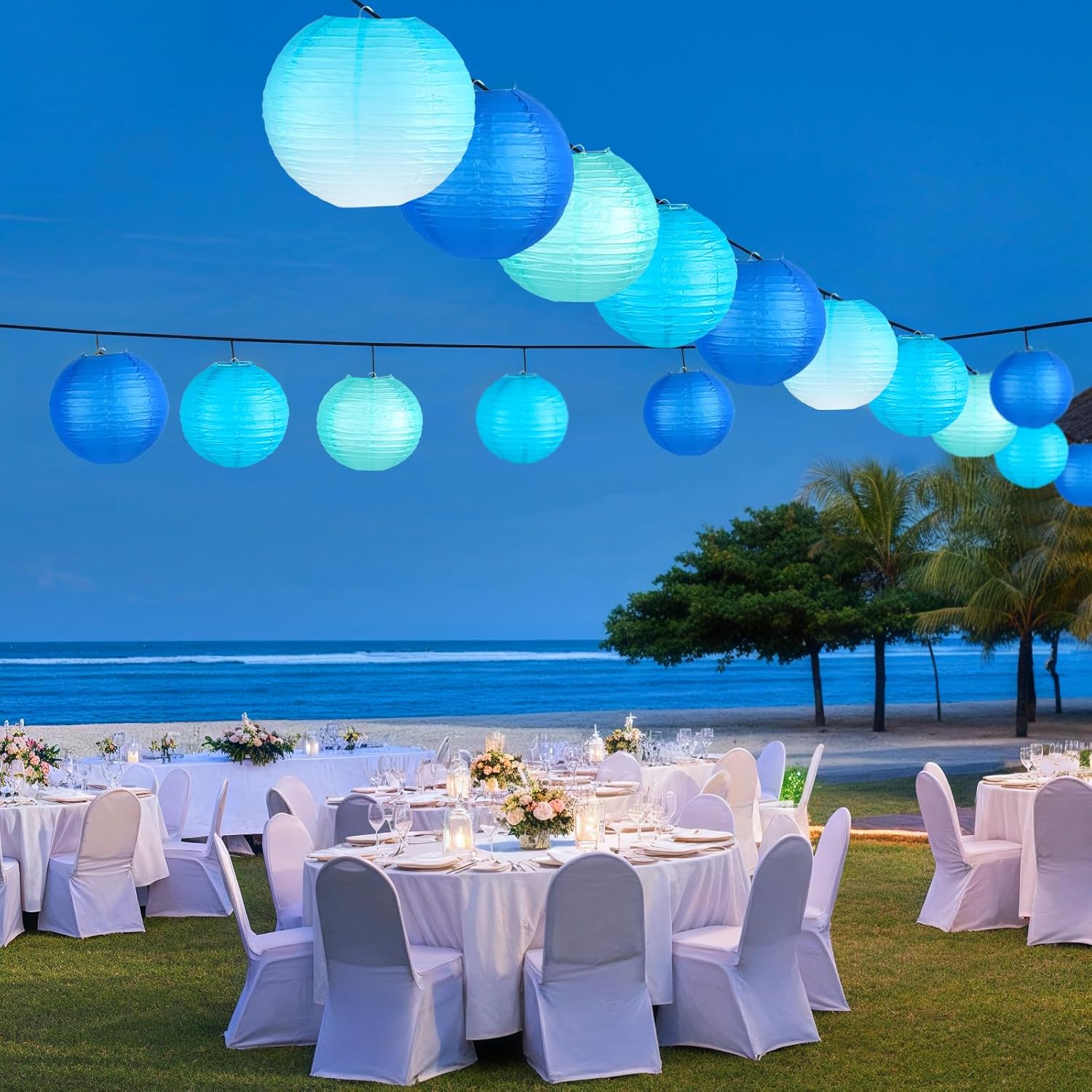 Paper Lanterns Decorative, Gradient Blue Round Hanging Paper Lantern Decorations for Anniversary Graduation Wedding Birthday Party Baby Shower Decorations, 15Pcs