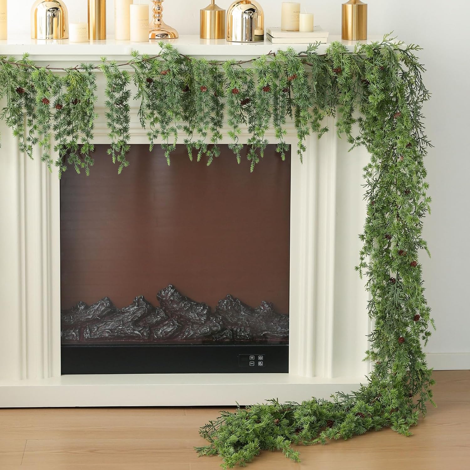 MIZII Christmas Garlands 6 Feet Artificial Pine Garland with Pinecone Green Plant Pines Vine Greenery Garland Christmas Decorations for Xmas Fireplace Mantle Home Decor Indoor Outdoor (Hanging Pine)