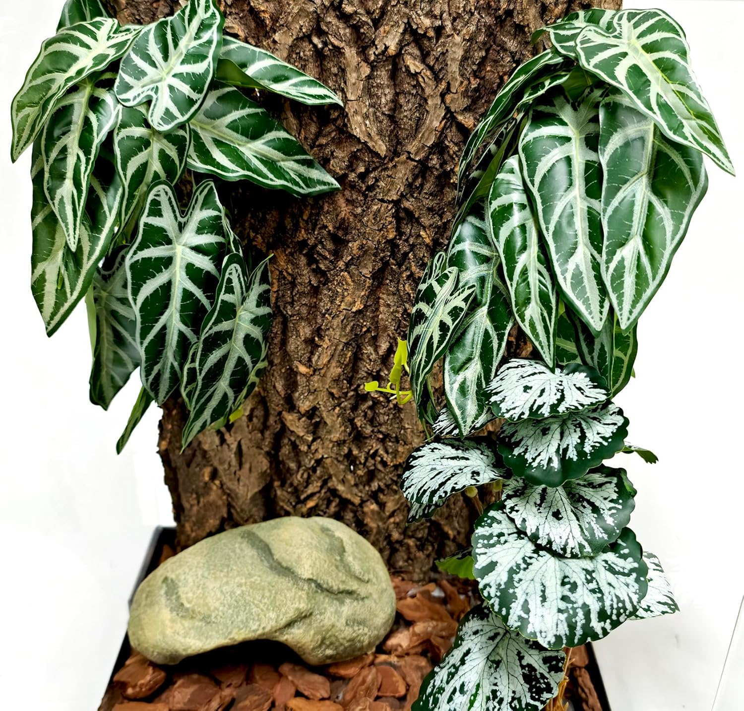 Woyrise 2 Pack Reptile Plants, Terrarium Hanging Plant Vines, Artificial Leaves with Suction Cup, Bearded Dragon Tank Accessories for Gecko Lizard Snake Frog Tortoise Decorations - Alocasia Velvet