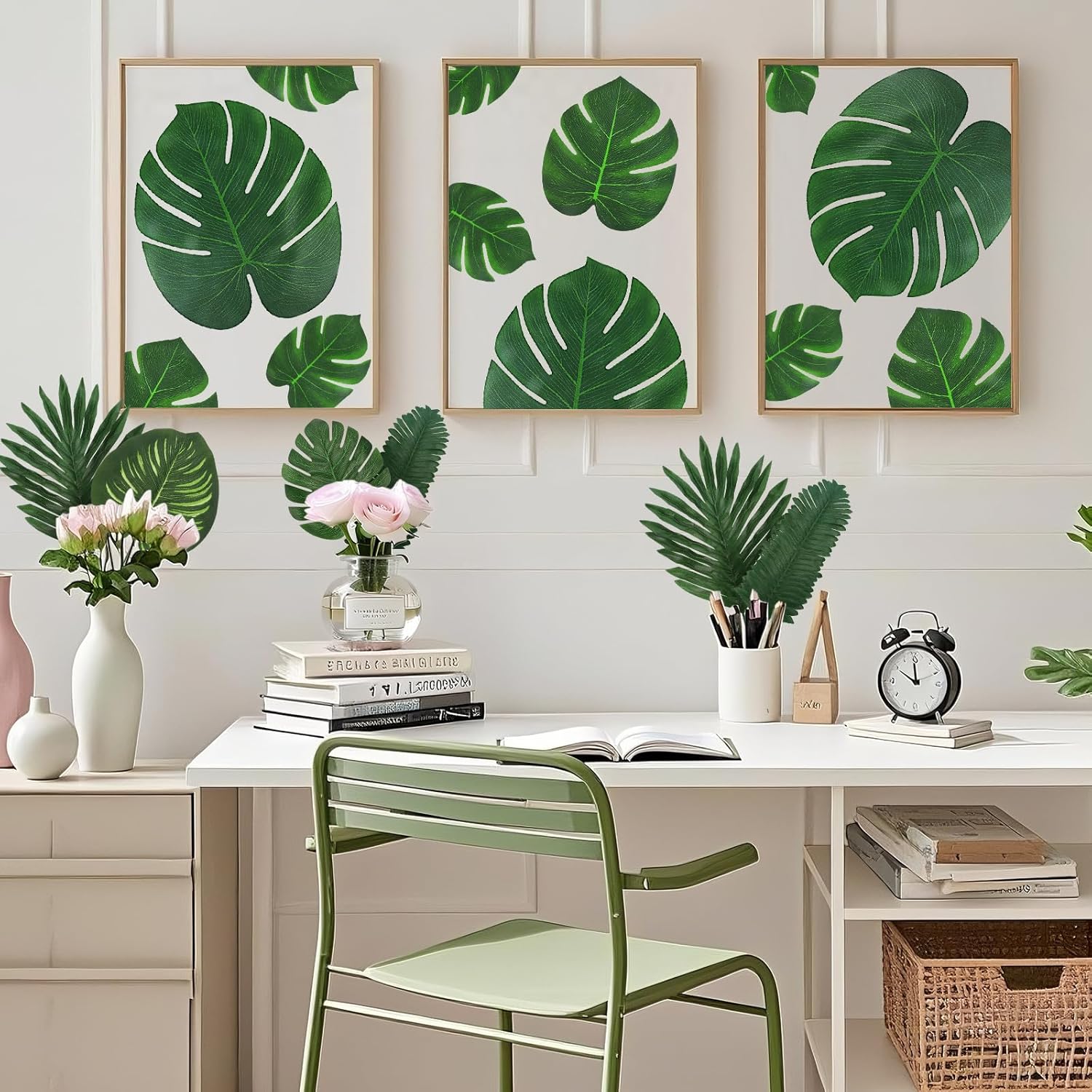 142Pcs Luau Party Decorations Fake Plant Palm Leave Monstera With Stems Hibiscus Flowers Artificial Tropical Leaves for Hawaiian Luau Safari Jungle Beach Wedding Birthday Theme Party Table Decorations