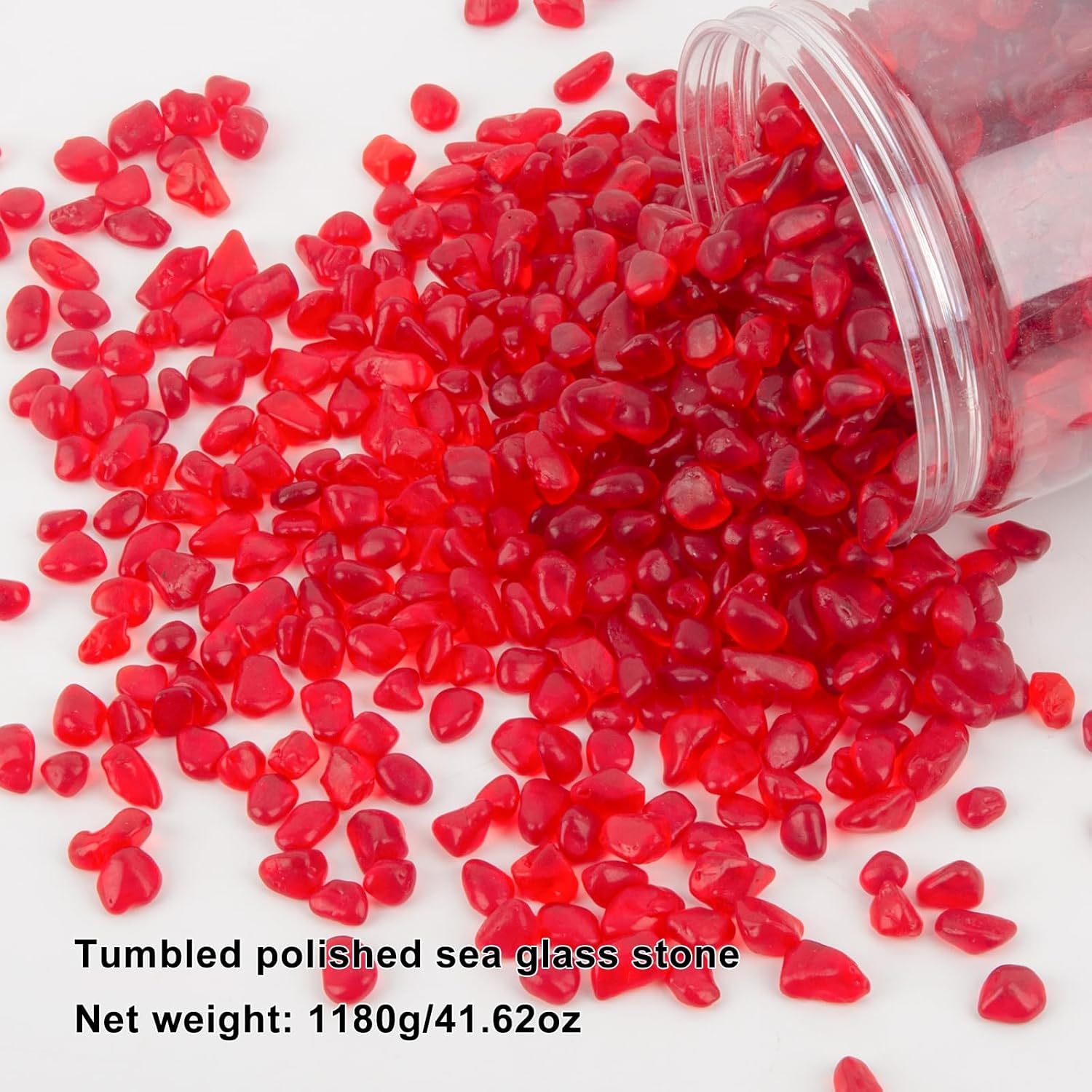 Sea Glass Stones for Crafts About 1LB (405g/14.28oz) Red Glass Pebbles Gemstones Bulk for Beaching Wedding DIY Decoration Aquarium Turtle Tank Vase Filler (Lake Blue)