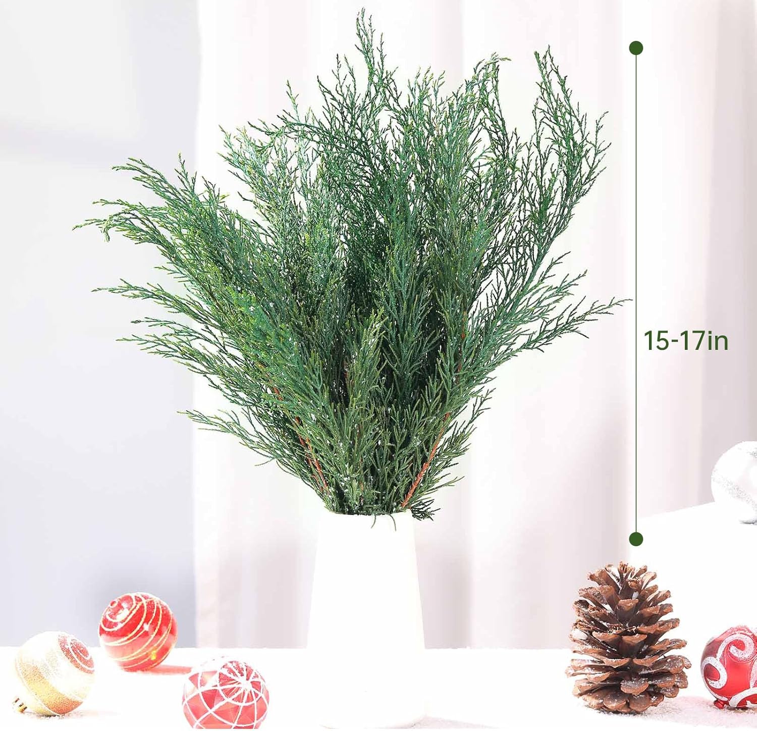 Preserved Real Pine Leaves Branches, 17'' Natural Pine Needles Green Plants, 3.5OZ Greenery Twigs Stems, Evergreen Picks for Christmas Garland Wreath Home Wedding Decor Floral Arrangements