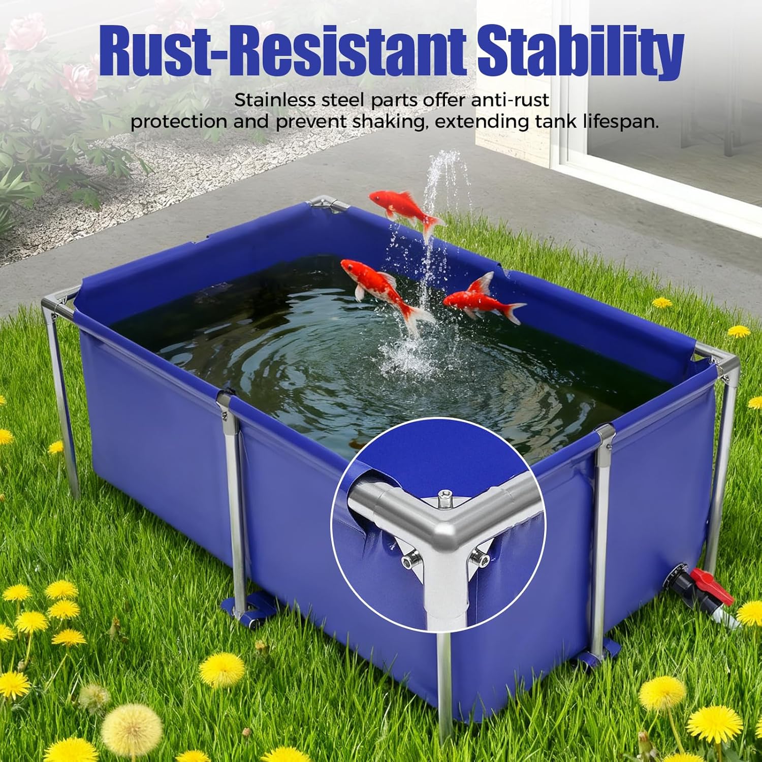 Portable Foldable Fish Tank 120 Gallon, Outdoor Indoor Canvas Aquaculture Pond with Stainless Steel Frame, Rectangular Canvas Fish Pond, Drain Valve, Koi Breeding Pond for Fish Shrimp Lobster Breeding