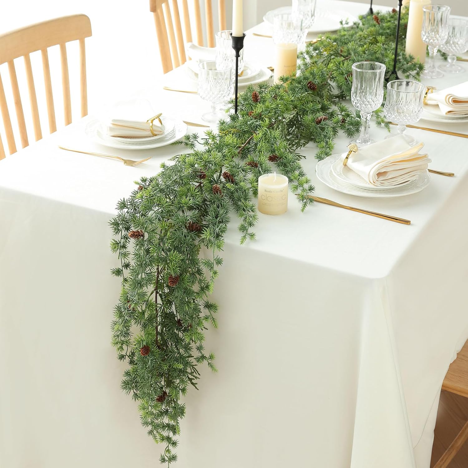 MIZII Christmas Garlands 6 Feet Artificial Pine Garland with Pinecone Green Plant Pines Vine Greenery Garland Christmas Decorations for Xmas Fireplace Mantle Home Decor Indoor Outdoor (Hanging Pine)