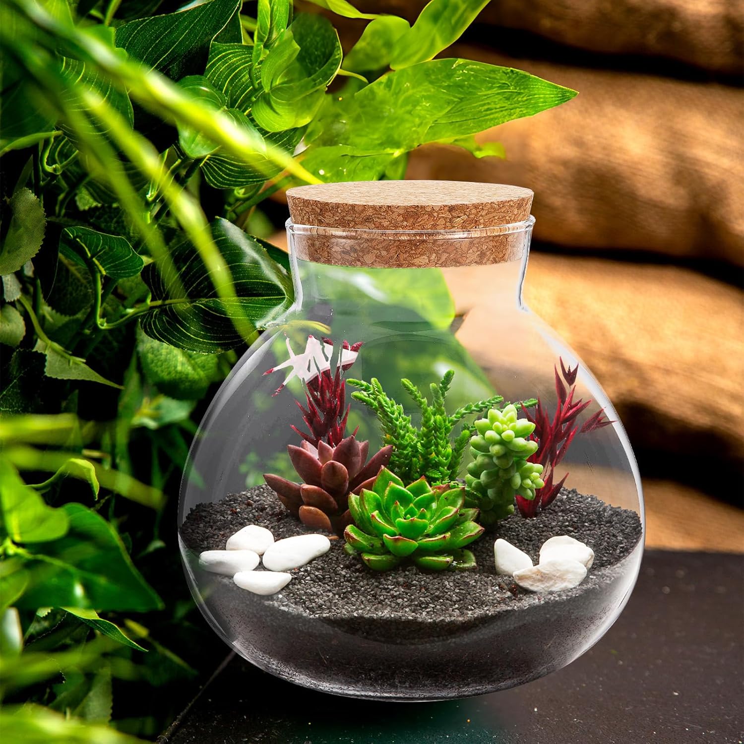 Milisten Glass Plant Terrarium, Cork Micro Landscape Terrarium, Glass Fish Bowl Vase Container, Plant Propagation Station for Fish Home Office Decor, 15x16cm