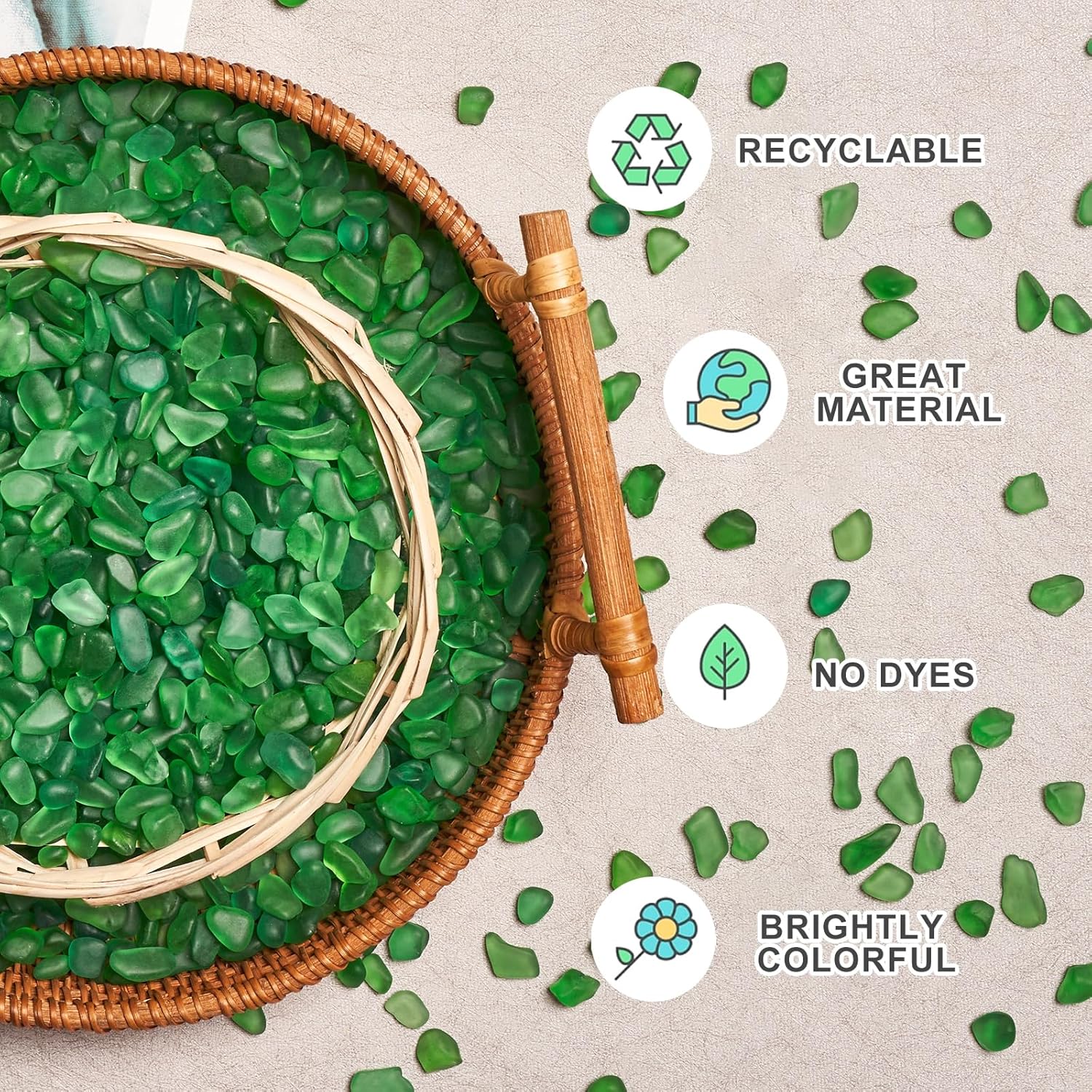 QEQEKAKA Sea Glass Stones for Crafts About 1LB (405g/14.28oz) Green Glass Pebbles Gemstones Bulk for Aquarium Rocks Fish Tank Gravel Green Filler for Vases Centerpieces