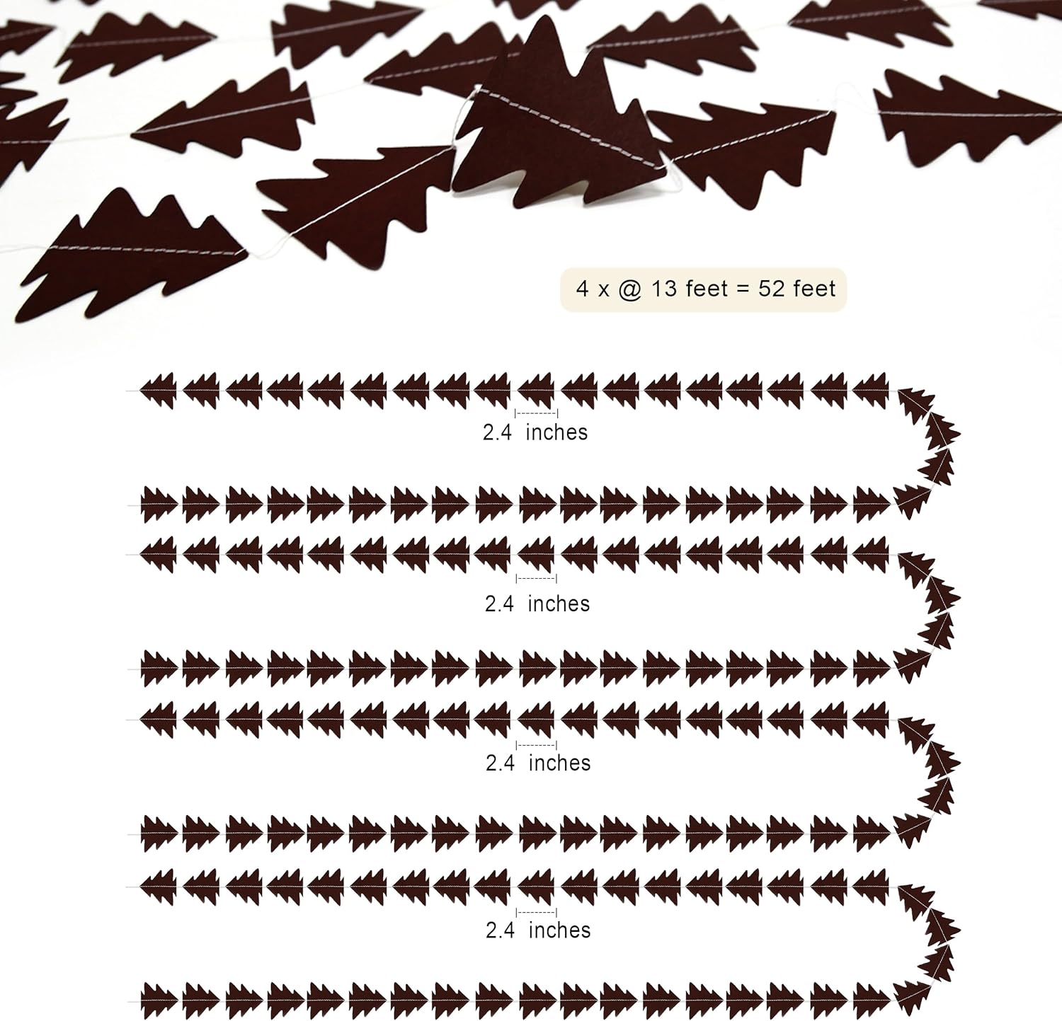 Sparkly Paper Christmas Tree Garland Kit for Home Party Decoration (Brown)