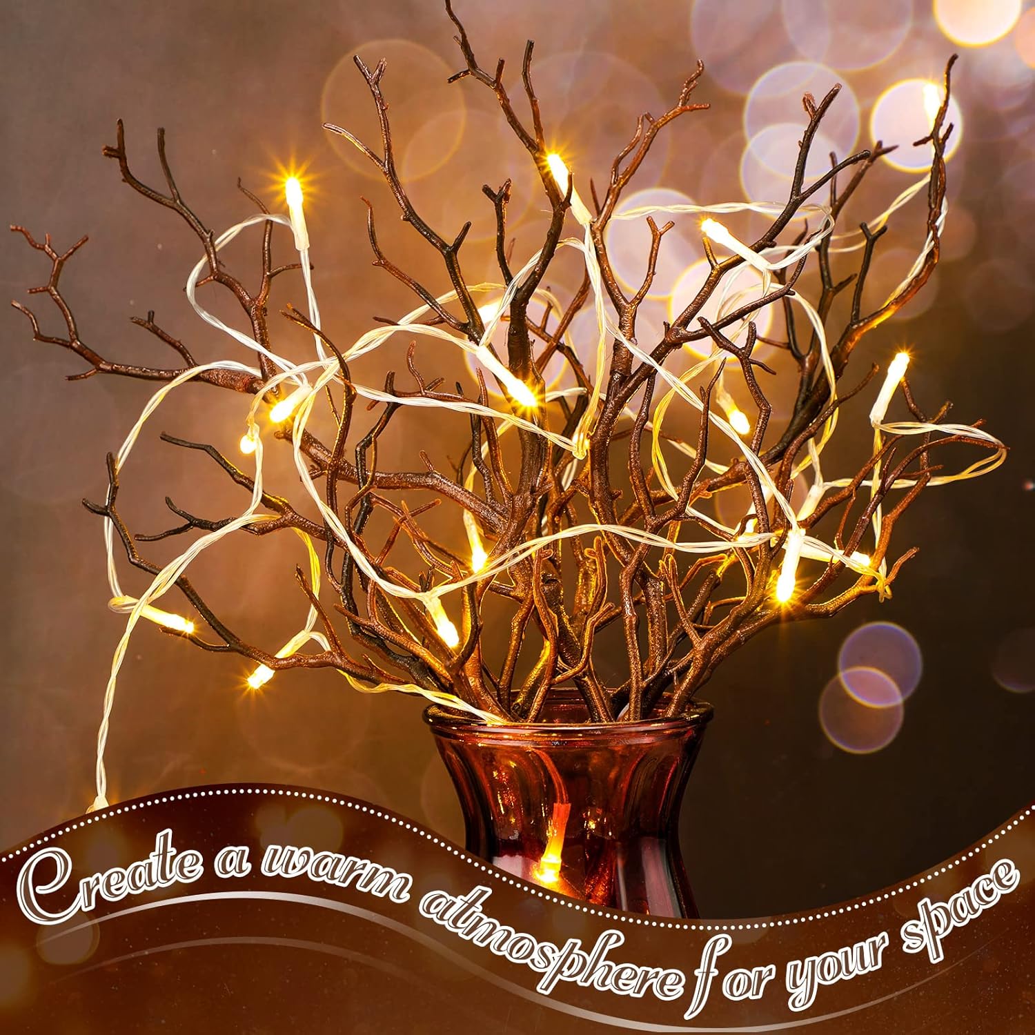 Geosar 13.8 Inch Small Manzanita Branches Plastic Faux Branches Artificial Antler Shaped Tree Branch Decorative Plant Twigs for Home Wedding Table Centerpiece Festival Decors(Dark Brown,10 Pieces)