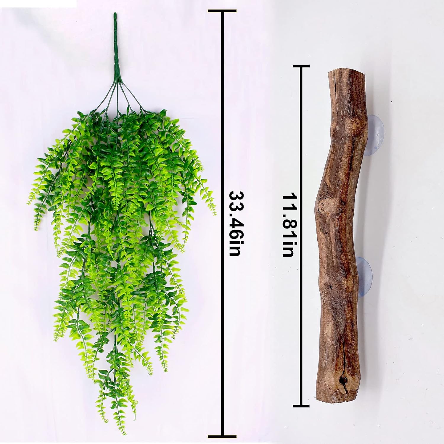 kathson Reptile Corner Branch Climbing Wood & Hanging Fake Plants,1 Reptile Branches & 2 Terrarium Plastic Plant, Bearded Dragons Tank Decor for Amphibians, Lizards, Geckos, Snakes, Frogs, Hermit Crab