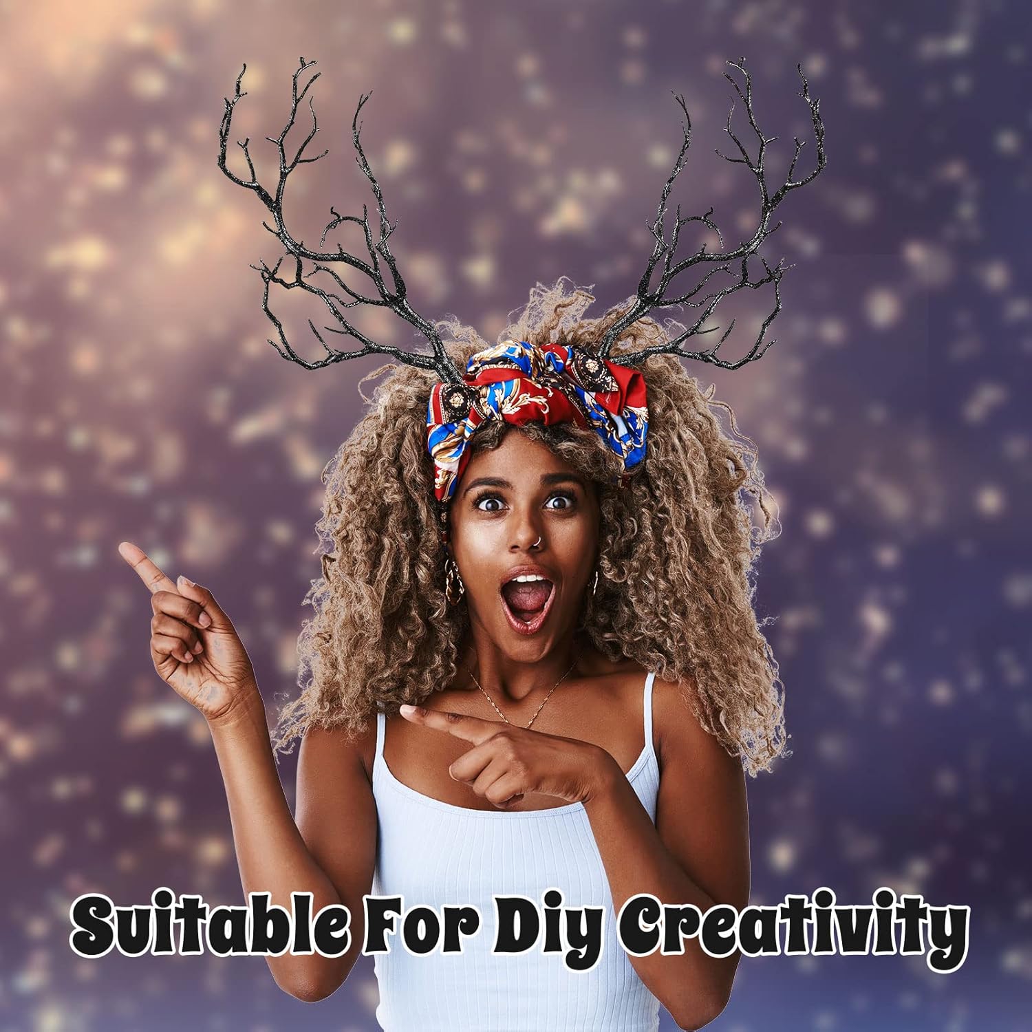 Geosar 13.8 Inch Small Manzanita Branches Plastic Faux Branches Artificial Antler Shaped Tree Branch Decorative Plant Twigs for Home Wedding Table Centerpiece Festival Decors(Glitter Black,10 Pieces)