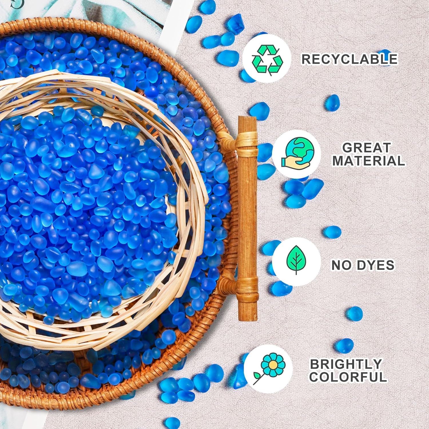 QEQEKAKA Sea Glass Stones for Crafts About 1LB (405g/14.28oz) Blue Glass Pebbles Gemstones Bulk for Beaching Wedding DIY Decoration Aquarium Turtle Tank Vase Filler (Lake Blue)