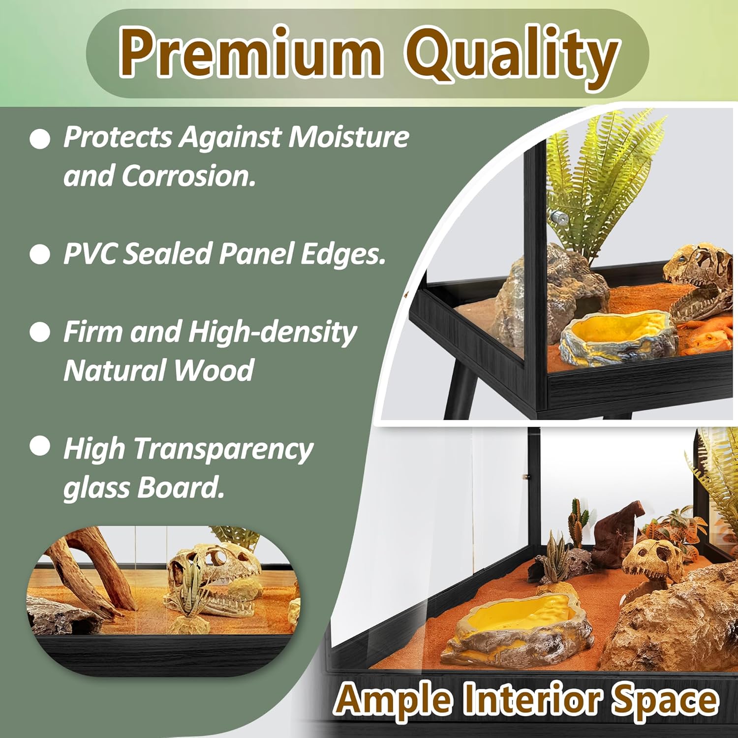 Prolee Tempered Glass Reptile Enclosure with Leg,40“ Scratch-Proof Bearded Dragon Tank,62 Gallon Lizard Tank with Metal Mesh Tops and Lockable Door,Spacious Reptile Habitat for Snake,Lizard (Black)