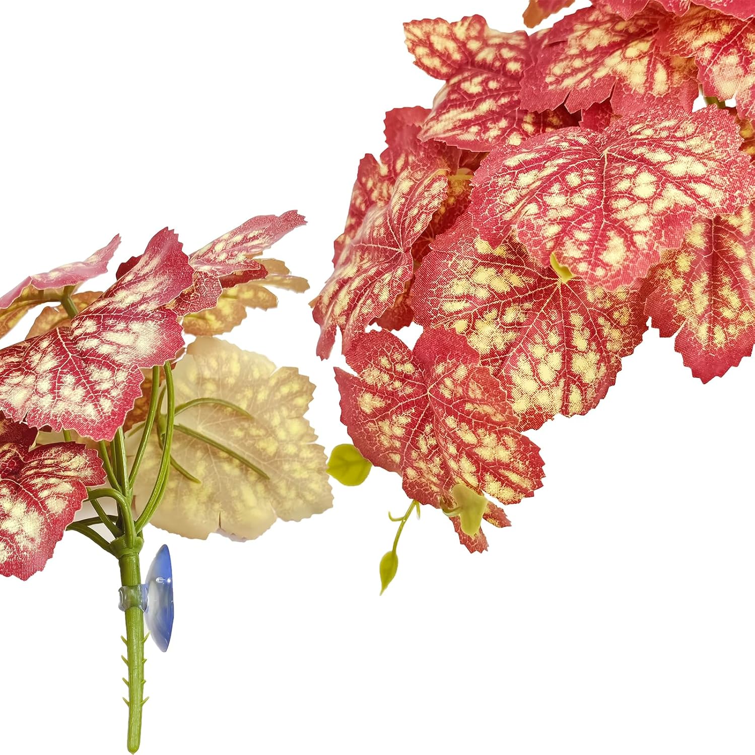 Woyrise Reptile Plants, Terrarium Hanging Plants Vines for Reptile Tank, Amphibian Habitat Leaves Decor with Suction Cup for Bearded Dragon Lizard Snake Gecko Frog Hermit Crab - 2Pcs Pink Heuchera