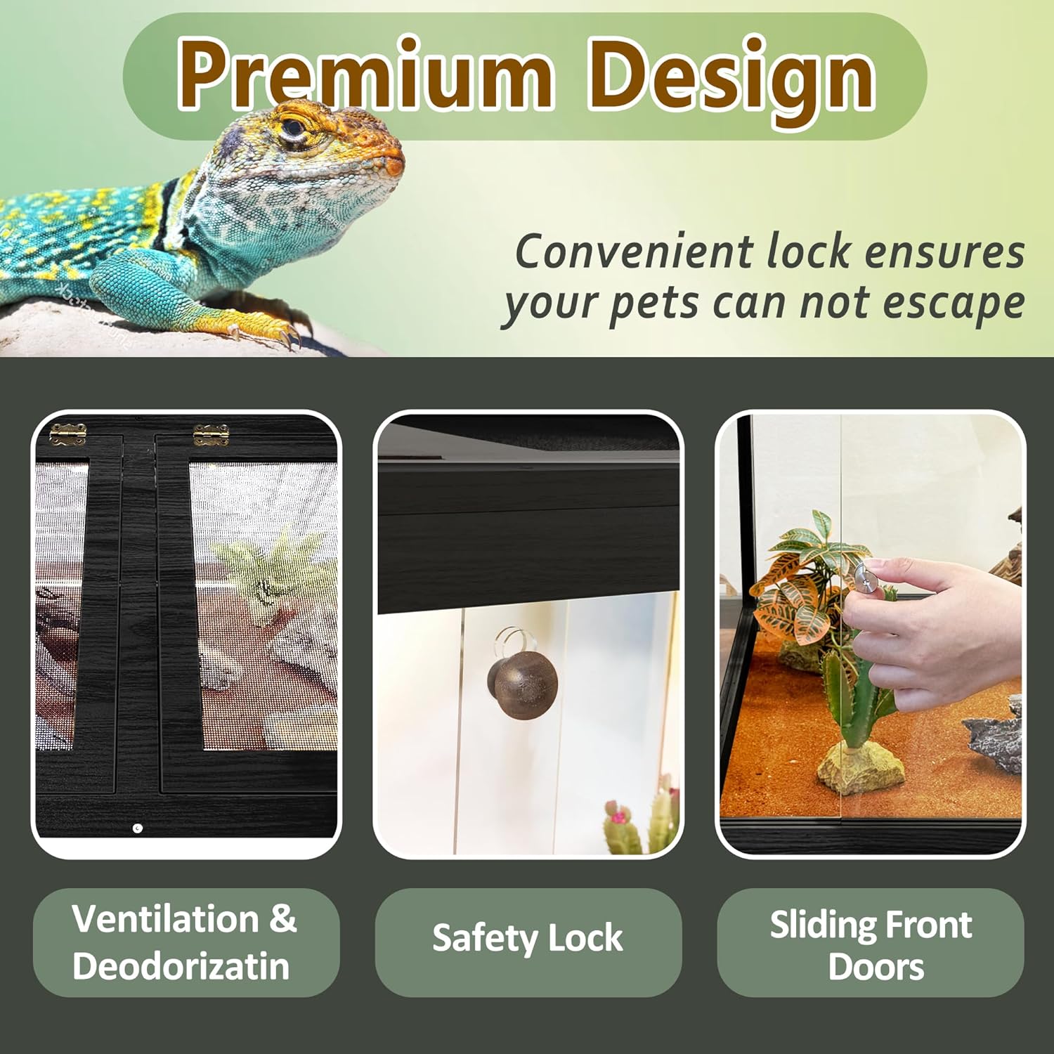 PROLEE Tempered Glass Reptile Enclosure with Leg,24“ Scratch-Proof Bearded Dragon Tank,28 Gallon Lizard Tank with Metal Mesh Tops and Lockable Door,Spacious Reptile Habitat for Snake,Tortoises (Black)