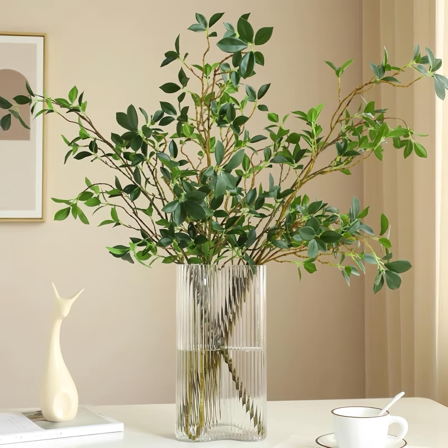 4Pcs Artificial Greens Branches for Vase, 27" Faux Twigs Tree Stems, Fake Plants Tree Branches for Home Decor, Fake Ficus Twigs for Office Wedding Shop Vase Fillers Banquet Decoration