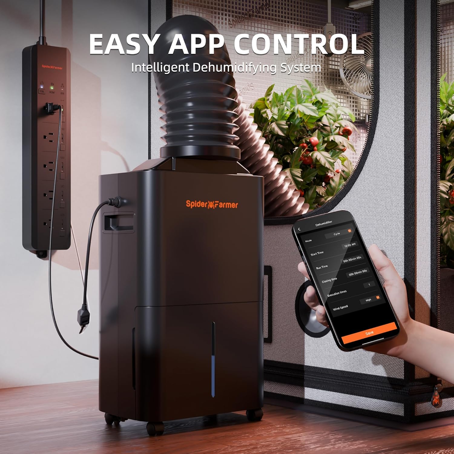 Spider Farmer Upgraded Dehumidifier with Drain Hose 2000 Sq.Ft.Dehumidifier with Smart Humidity Control Display, Air Duct, 24-Hour Timer, Provides Powerful Dehumidification for Grow Tent and Home