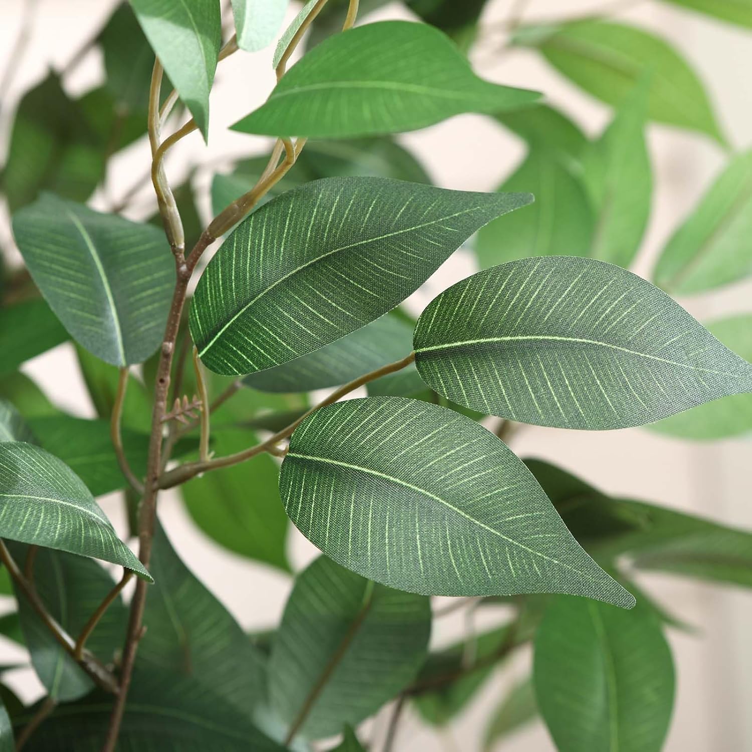 Ficus Artificial Tree 5ft Tall Fake Ficus Tree for Home Decor Indoor Faux Silk Ficus Plant Fake Floor Plant in White Imitation Ceramic Planter with Green Fake Moss, Set of 1