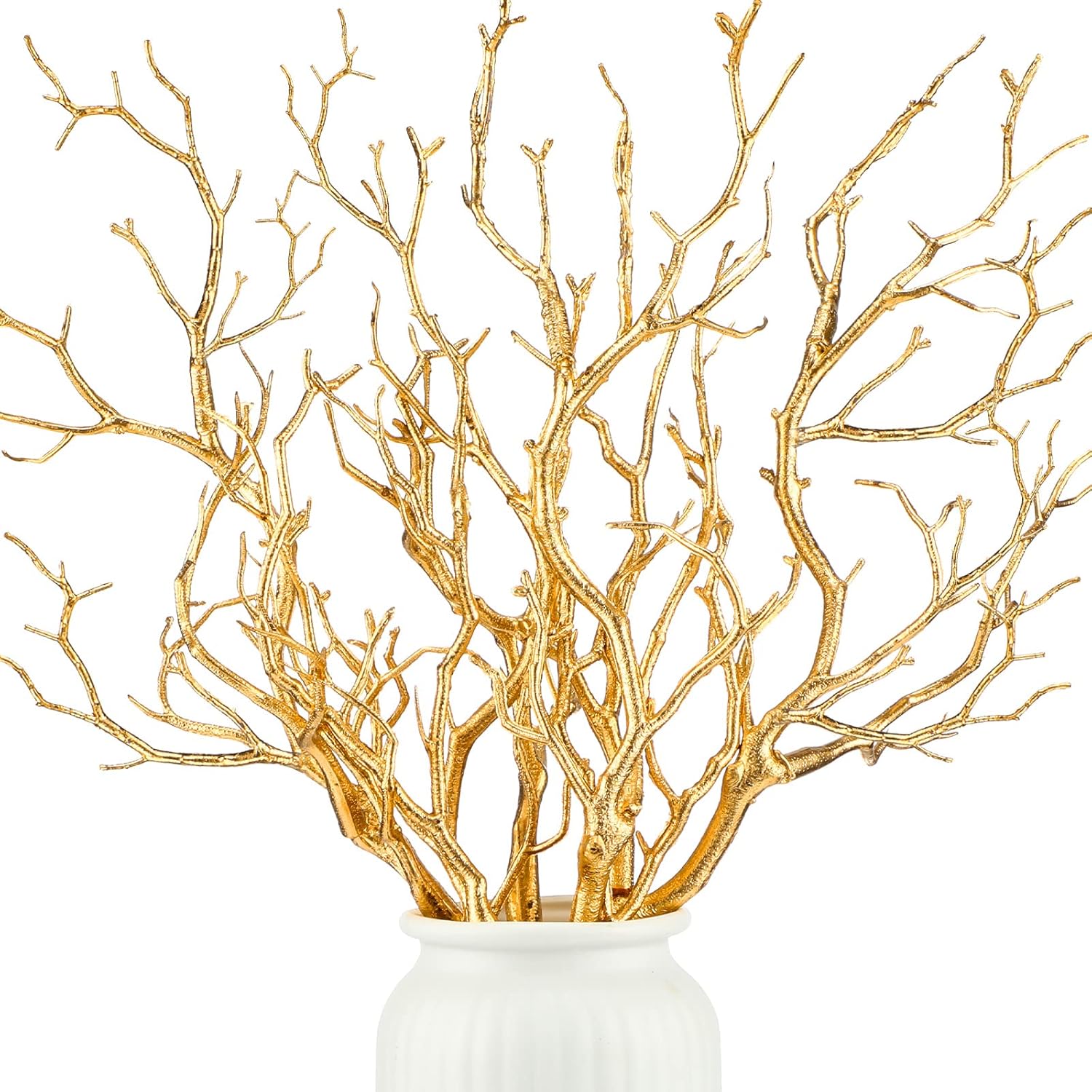 Geosar 13.8 Inch Small Manzanita Branches Plastic Faux Branches Artificial Antler Shaped Tree Branch Decorative Plant Twigs for Home Wedding Table Centerpiece Festival Decors(Gold,10 Pieces)