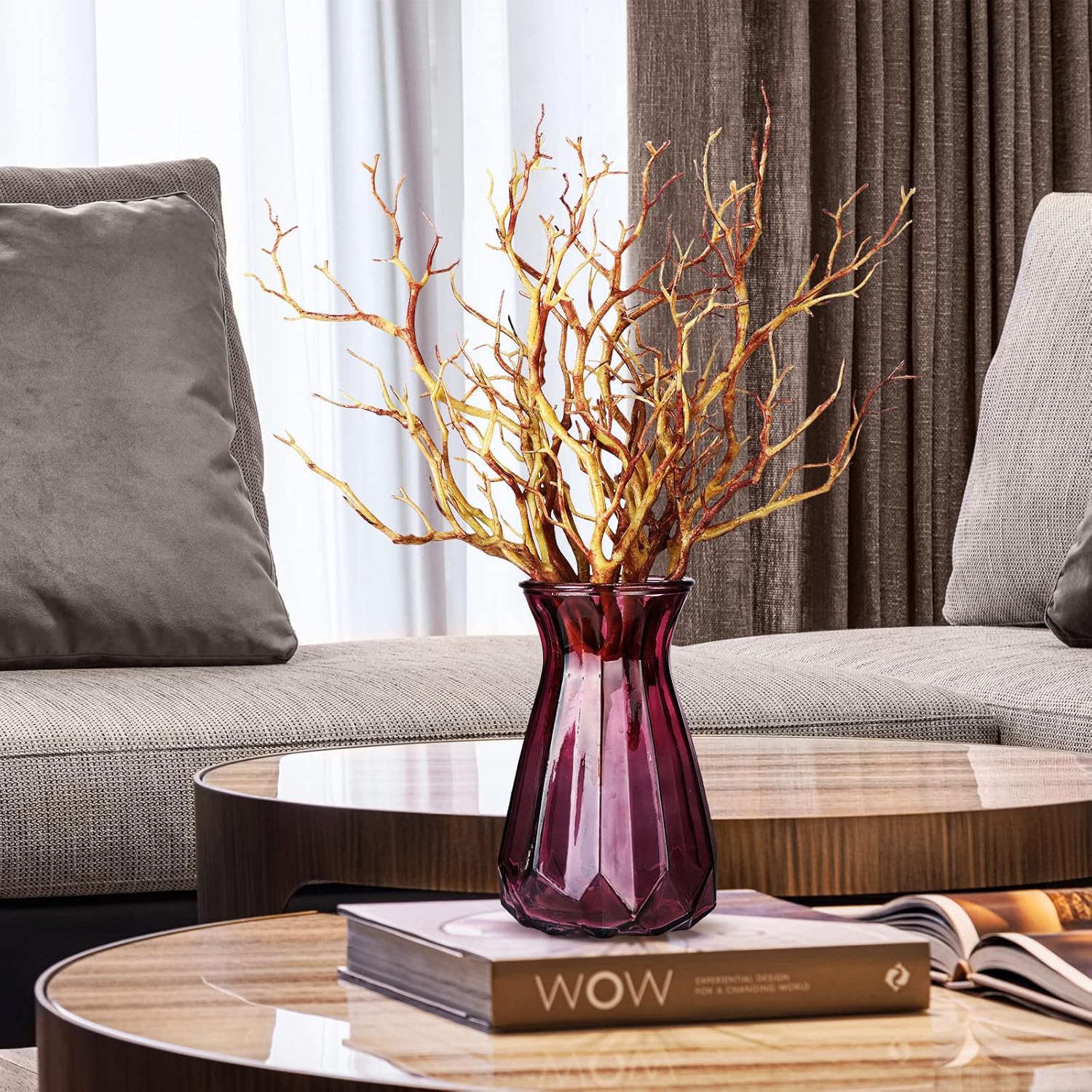 Geosar 13.8 Inch Small Manzanita Branches Plastic Faux Branches Artificial Antler Shaped Tree Branch Decorative Plant Twigs for Home Wedding Table Centerpiece Festival Decors(Light Brown,10 Pieces)