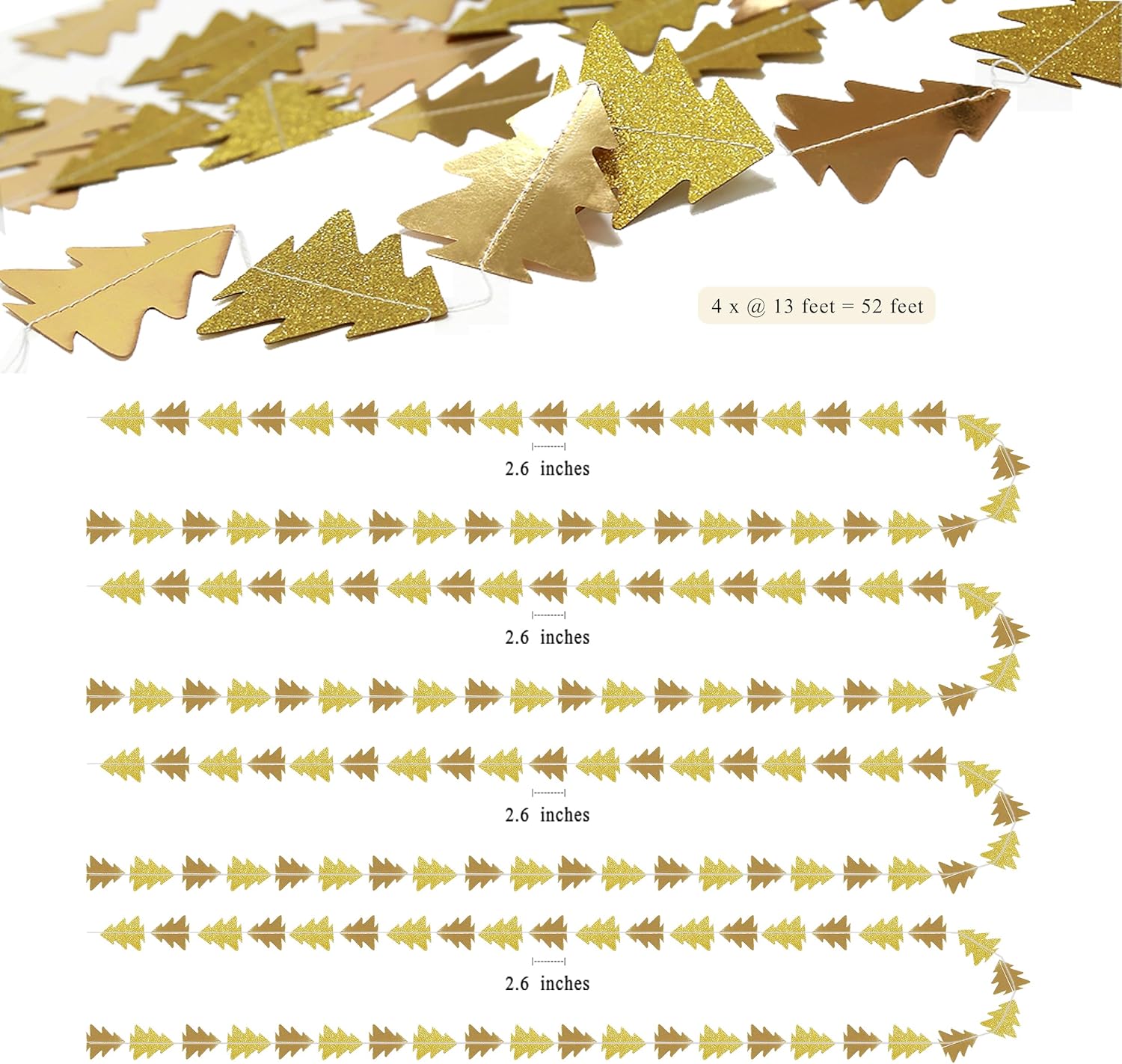 Cheerland Gold Tree Decoration Garland for Woodland & Christmas Tree Golden Decorations Hanging Streamer for Xmas Parties New Year Baby Showers Birthdays & Holiday Backdrops