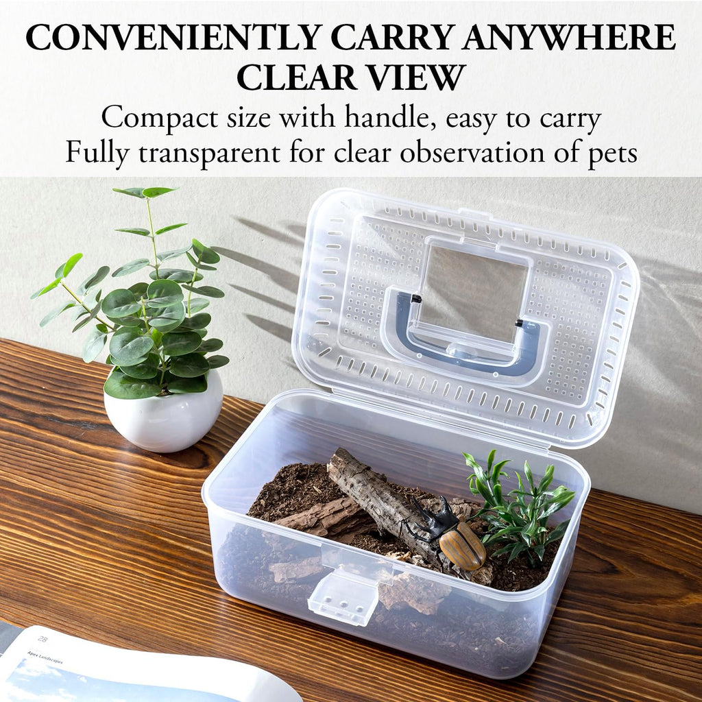 MyGift Reptile Carrier Critter Keeper Terrarium 9.5 x 6 Inch Clear Portable Tank with Black Carrying Handle, Transparent Travel Case for Insects Arachnids Amphibians