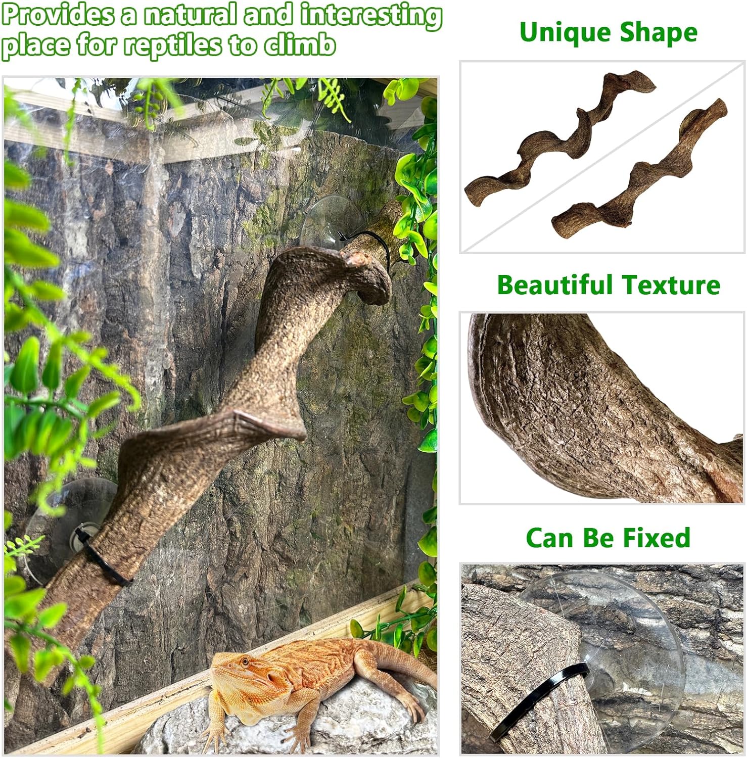 kathson Reptile Corner Branch & Hanging Plants Decor, Bearded Dragons Climbing Vine Branches,Tank Climb Branch with Terrarium Plant Accessories Ornament for Amphibians, Lizards, Snakes, Geckos, Frogs