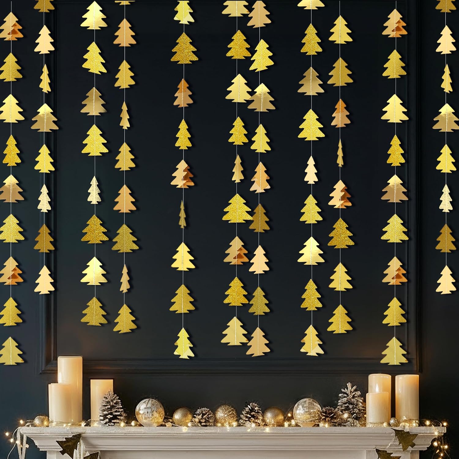 Cheerland Gold Tree Decoration Garland for Woodland & Christmas Tree Golden Decorations Hanging Streamer for Xmas Parties New Year Baby Showers Birthdays & Holiday Backdrops