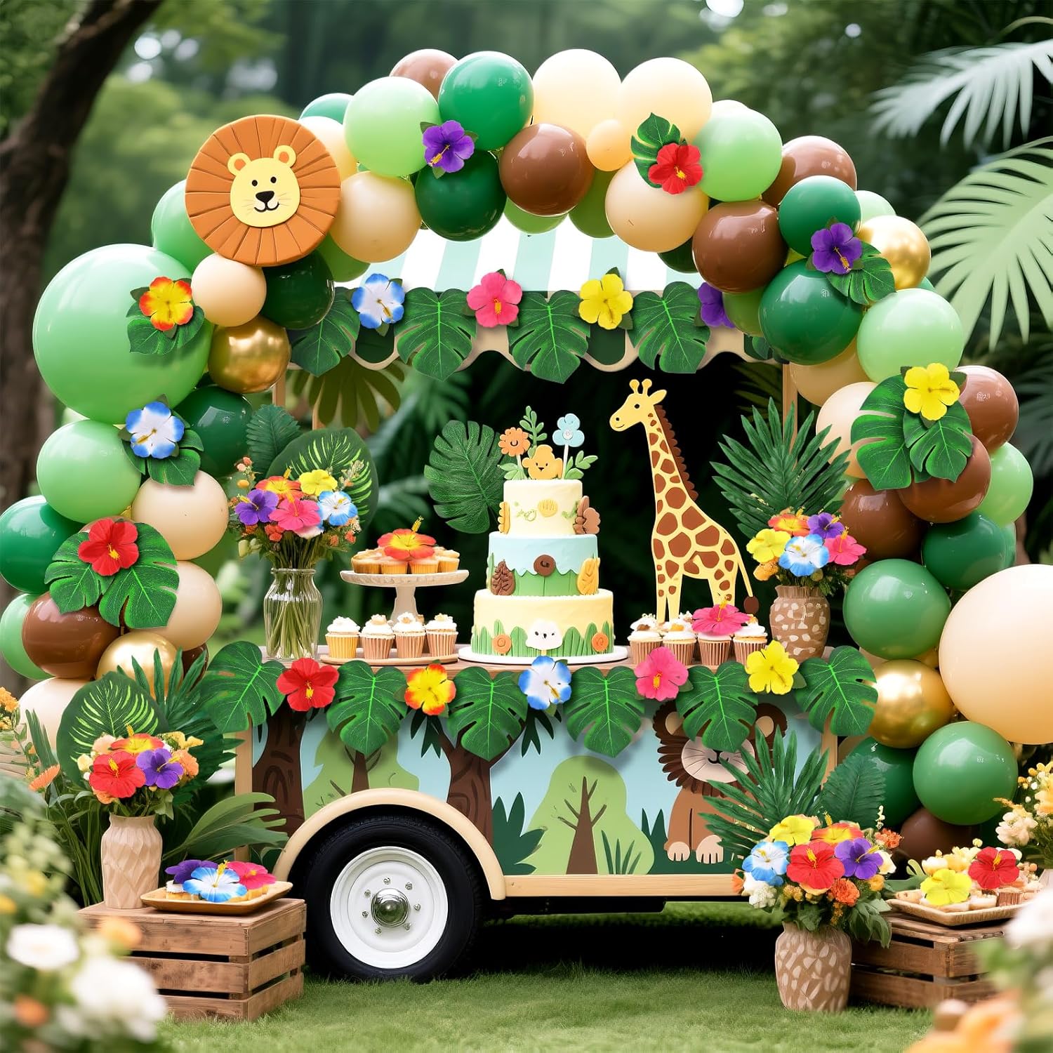 142Pcs Luau Party Decorations Fake Plant Palm Leave Monstera With Stems Hibiscus Flowers Artificial Tropical Leaves for Hawaiian Luau Safari Jungle Beach Wedding Birthday Theme Party Table Decorations