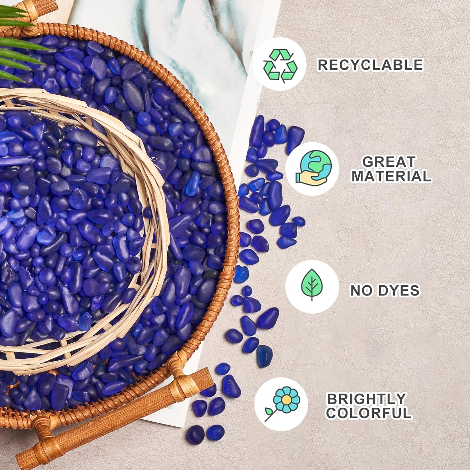 QEQEKAKA Sea Glass Stones for Crafts About 1LB (405g/14.28oz) Glass Pebbles Gemstones Bulk for Beaching Wedding DIY Decoration Aquarium Turtle Tank Vase Filler (Dark Blue)